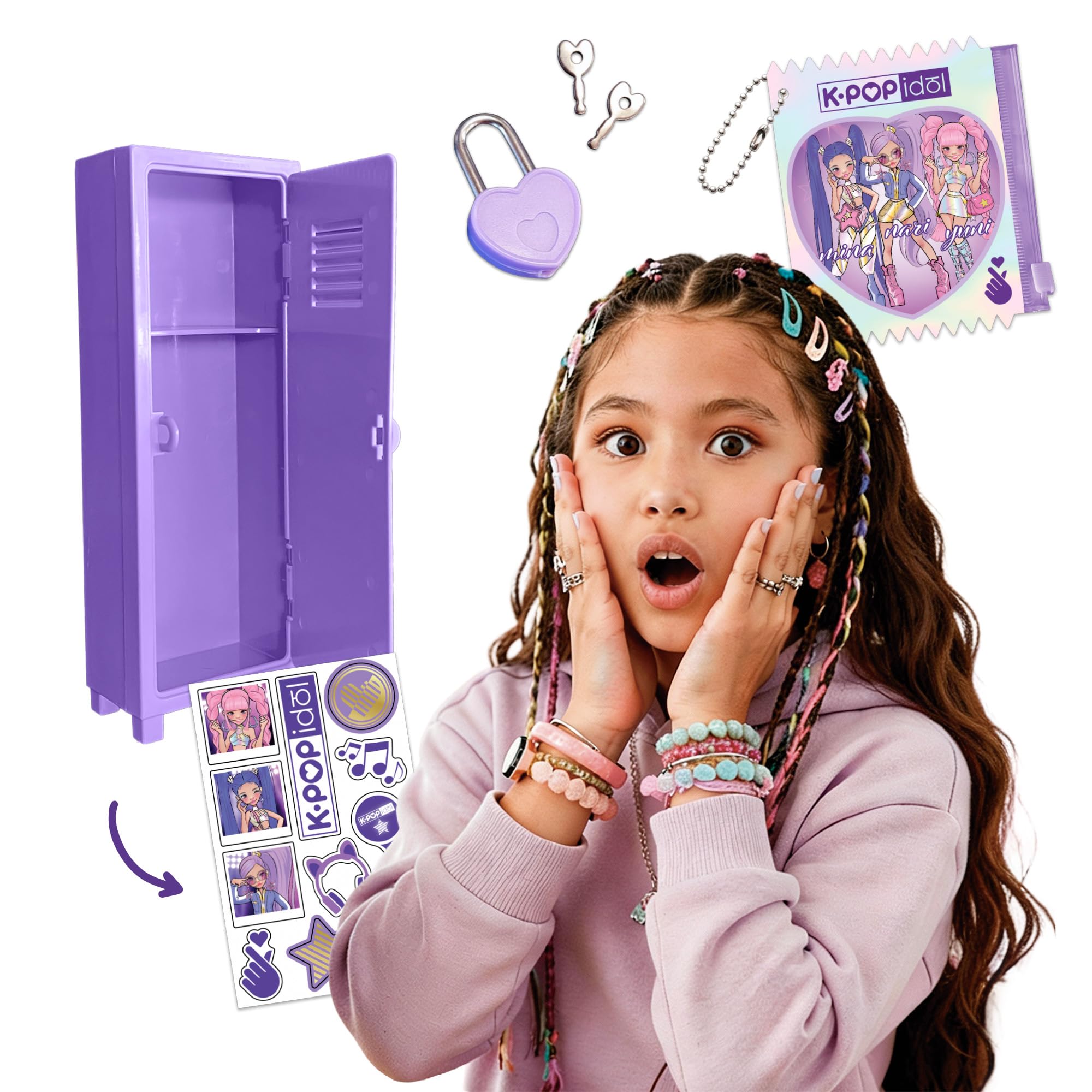 K-POP IDOL Taquilla inspirada en el K-pop con hoja de stickers y portafotos, que incluye una foto de las 3 muñecas K IDOLS. Perfecto Para Fans a Partir de 3 Años de Edad — view 5