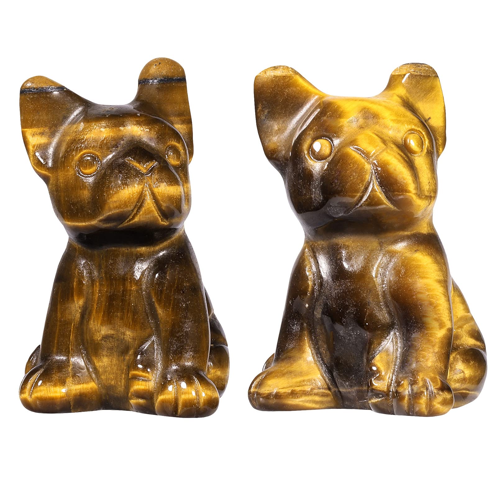 Nupuyai 2pcs Tiger's Eye Mini Crystal Stone Statue Hand Carved Animal Dog Puppy Set
