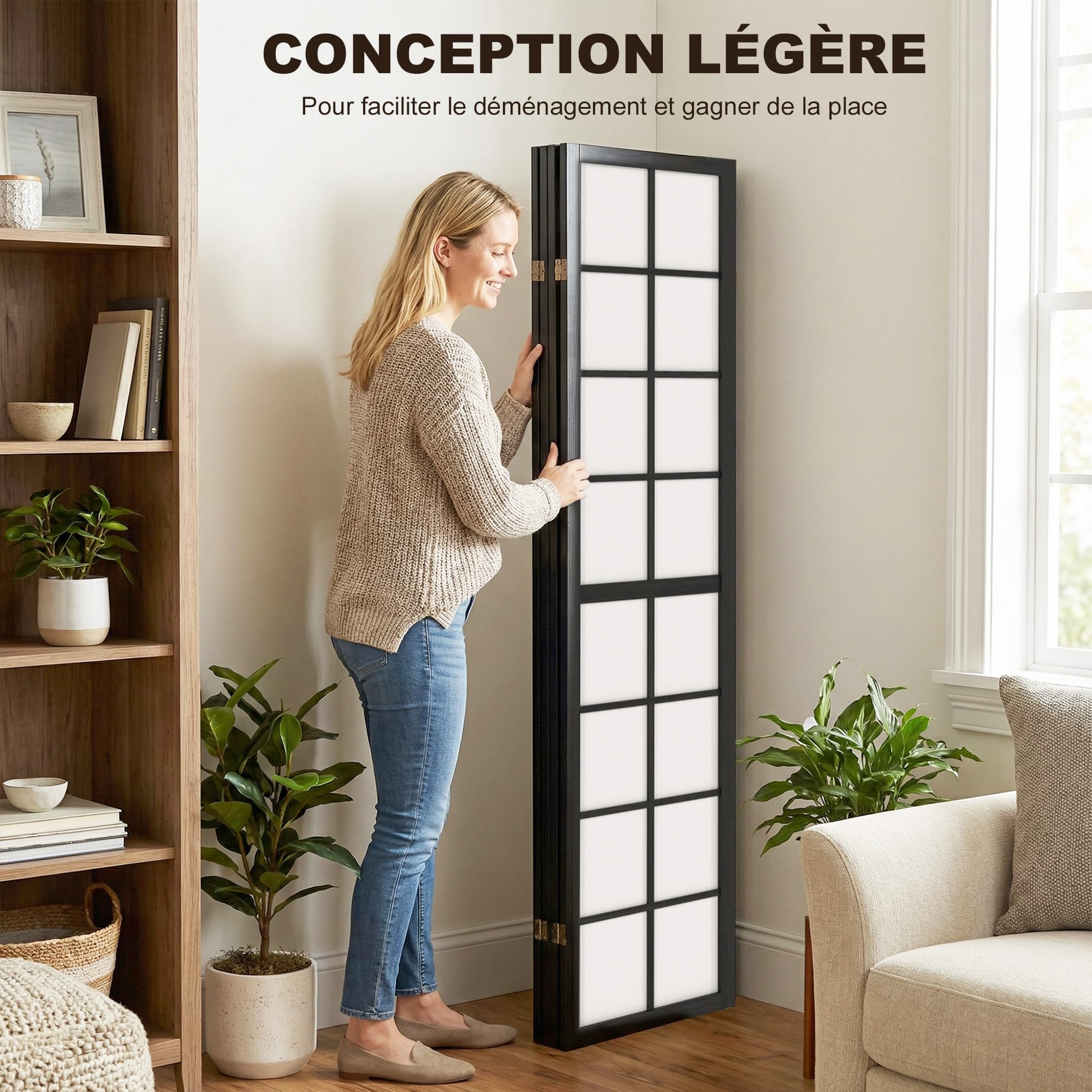 HOMCOM Paravent Intérieur Pliable 4 Panneaux 160 x 170 cm en Bois Noir | Séparateur de Pièce, Cloison de Séparation, pour Salon, Chambre à Coucher, Maison