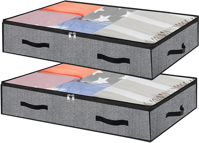 Bermondsey Division UK Pack of 2 Heavy Duty Extra Large Underbed Storage Bags with Clear Window, Foldable Fabric Underbed Storage Bag with 4 Reinforced Handles