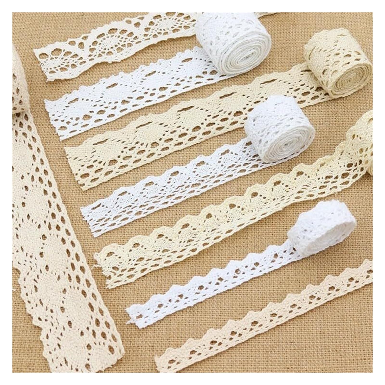 Koronkowa taśma ozdobna, Fabric Lace Trim Ribbon White Beige 1.5-4.5cm Wide 5-10m Long(Beige [Width 1.5 Cm],10 meters)