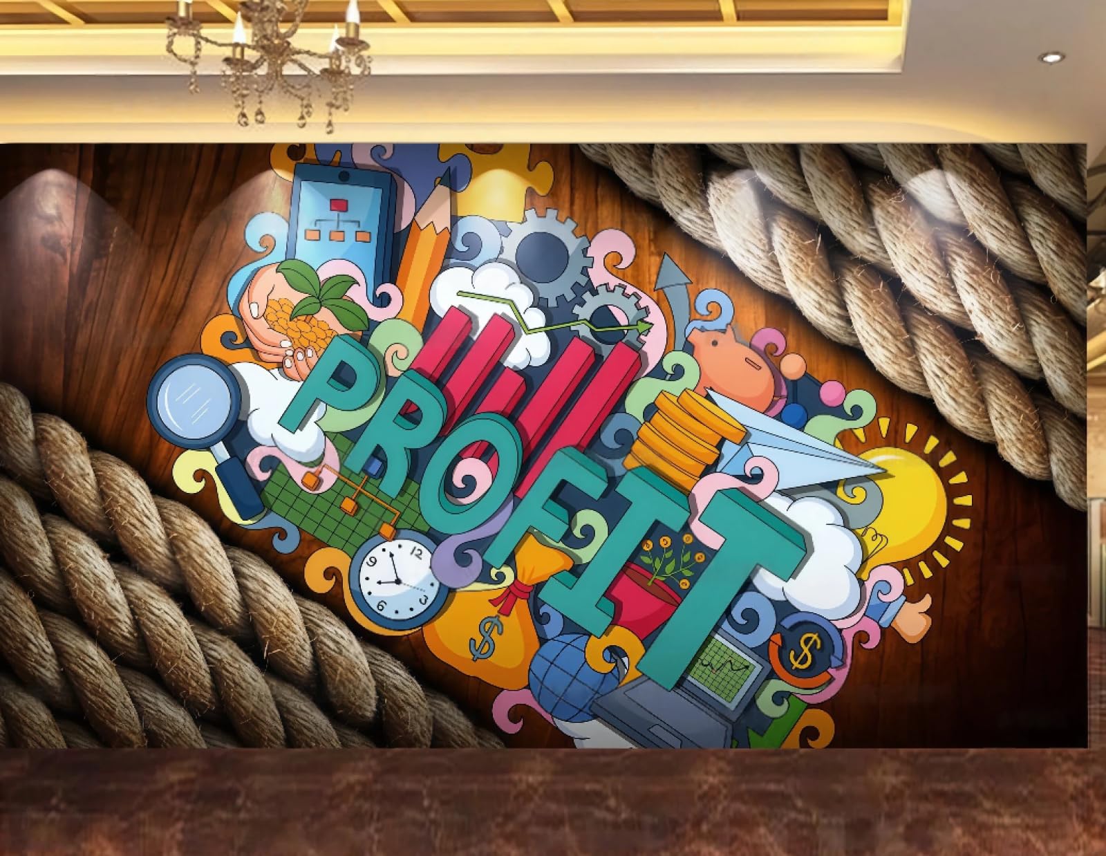 XDOUBAO Wallpaper Three-Dimensional Nostalgic Wood Grain Hemp Rope Cartoon Graffiti Music Theme Bar Afternoon Tea Western Restaurant Background Wall Wallpaper Coffee Shop Mural,3D,150x105cm