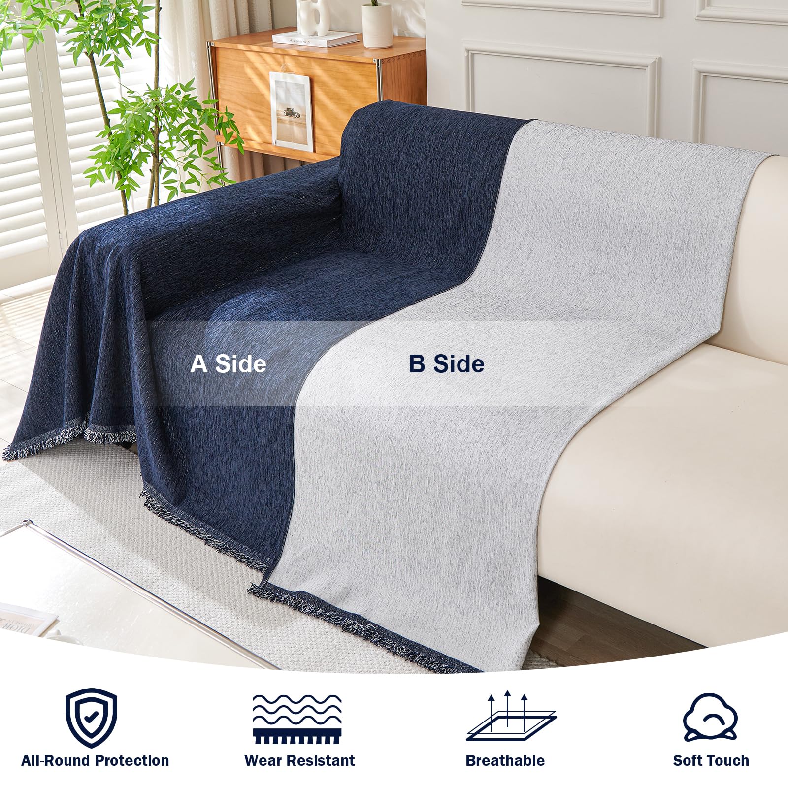 Chenille Sofa Cover 3 Seater, Dog Couch Cover for Corner Sofa Washable Sofa Slipcover - Image 4