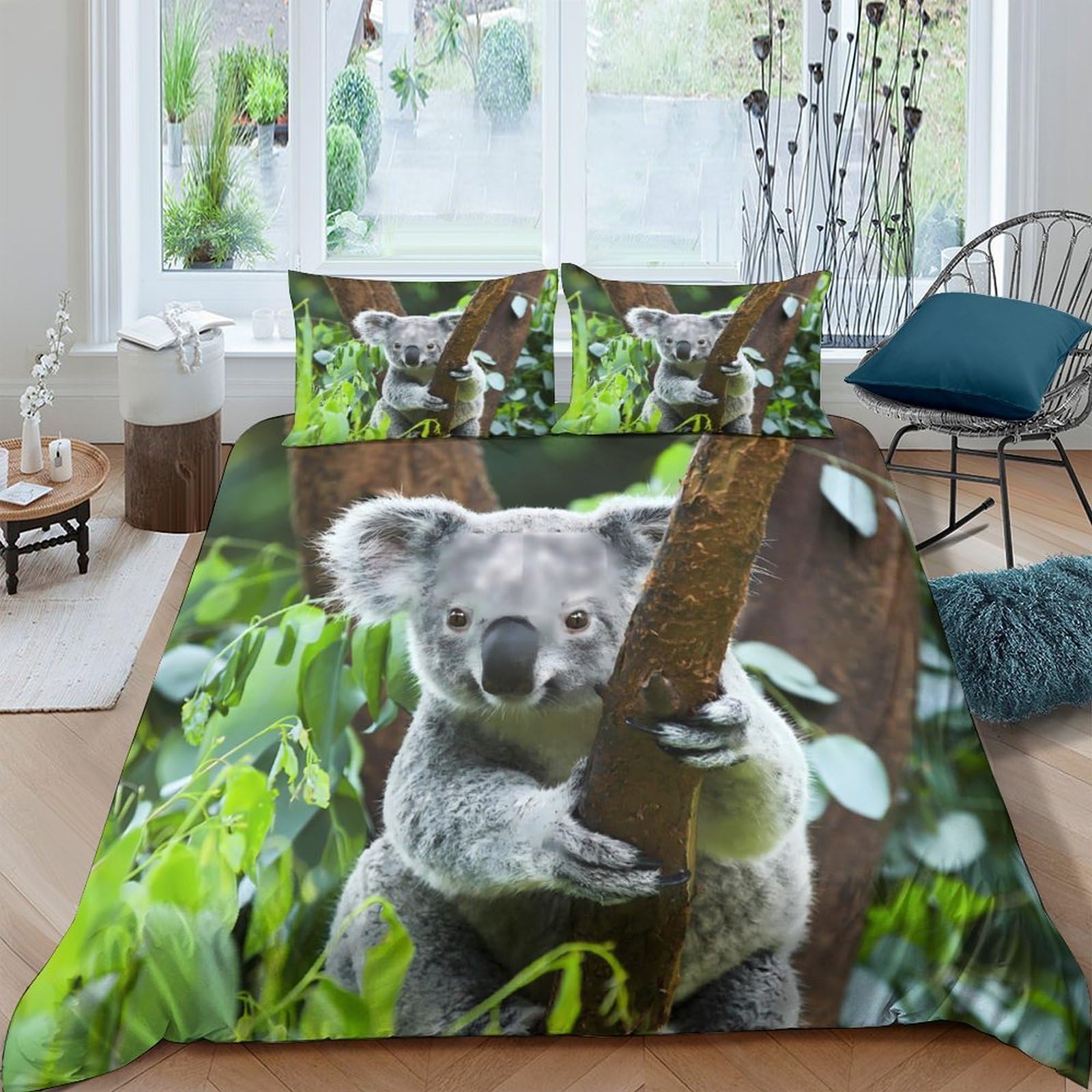 Ctjqhvkz Style-1 3D Printed Koala Forest Fitted Sheet Microfiber Soft Breathable Green Tree Mattress Cover Bedroom Decor Single（135X200cm）