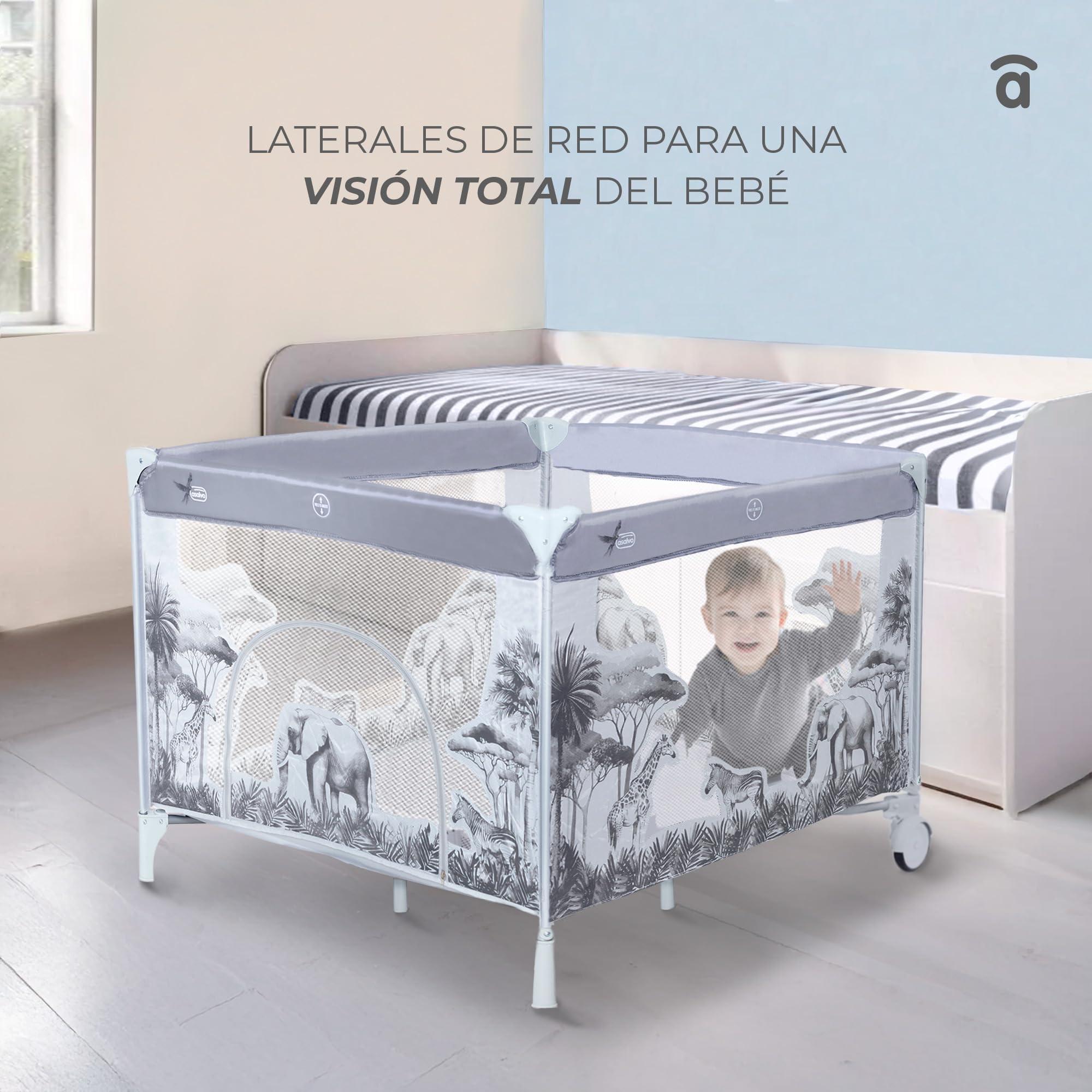Asalvo 12470 - Parque cuadrado, diseño molinillo, color beige, 97 x 77 x 97 cm