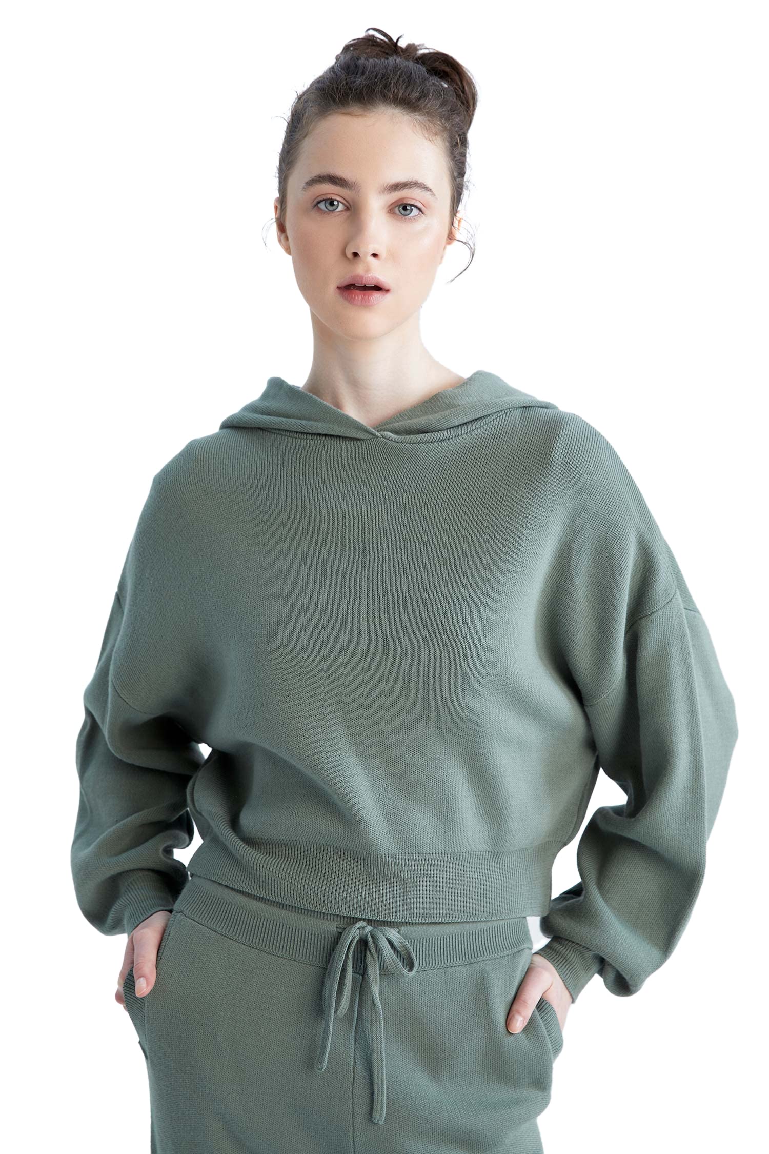 Kadın Oversize Fit Kapüşonlu Triko Kazak
