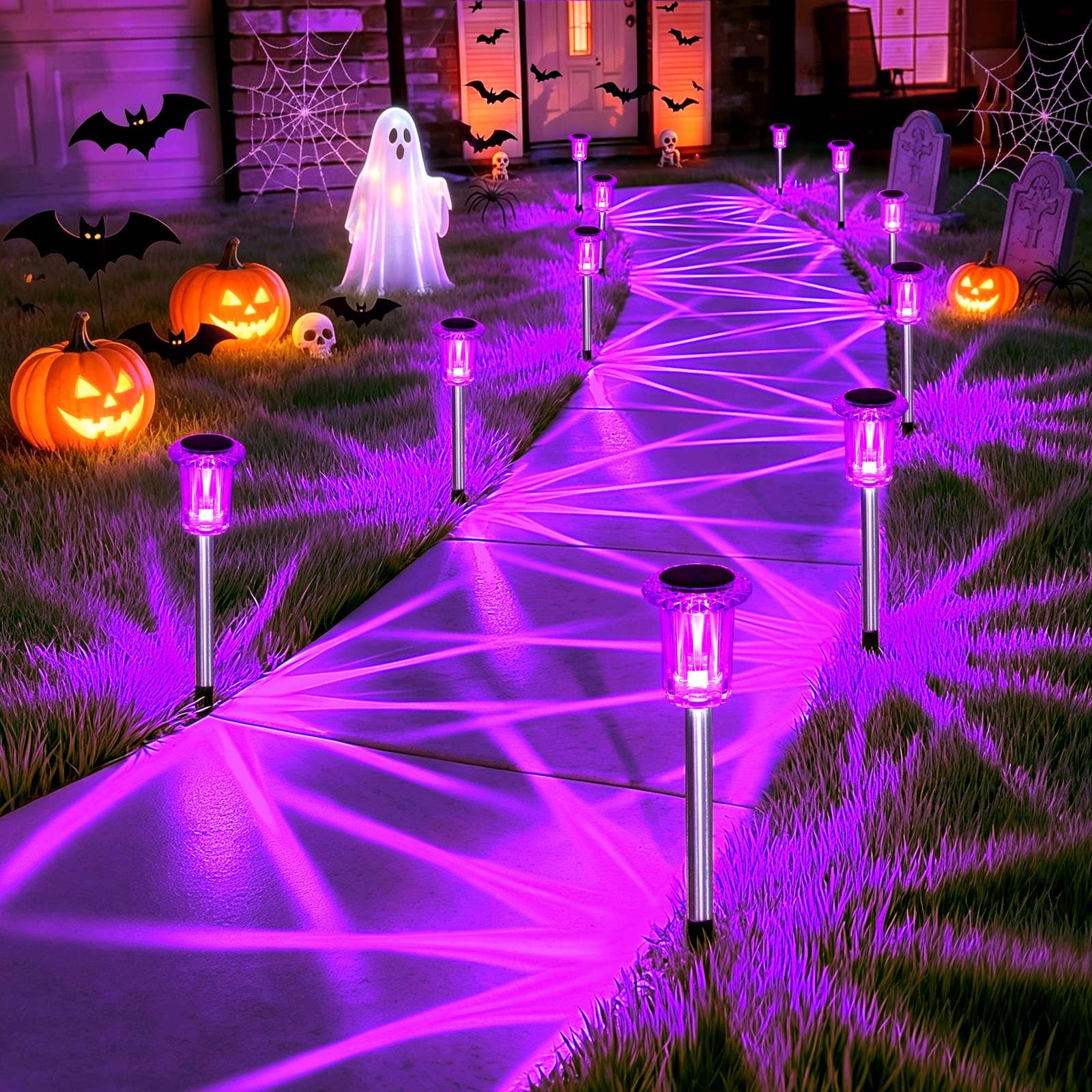 Gorrzai Halloween Solar Lights Outdoor 10 Pack LED Purple Pathway Lights โ image 1