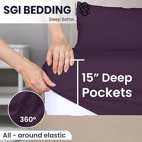 Miniatura 7 de SGI bedding Juego de sábanas Queen de 36 pulgadas, 100% algodón egipcio, sábanas ajustables de 600 hilos, juego de sábanas de 4 piezas de bolsillo