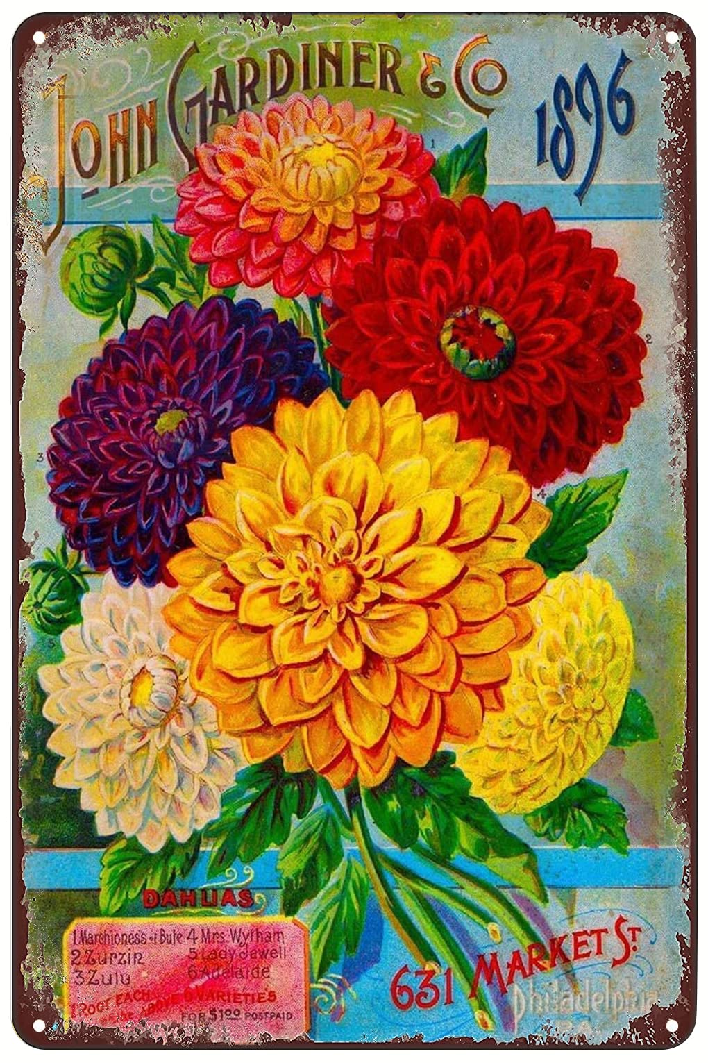 Vintage Metal Signs - Dahlias Flowers Seed Packet Tin Sign Poster Wall Art Decor Plaque for Home Bar Pub Club Cafe Garden Gift 8x12 inch