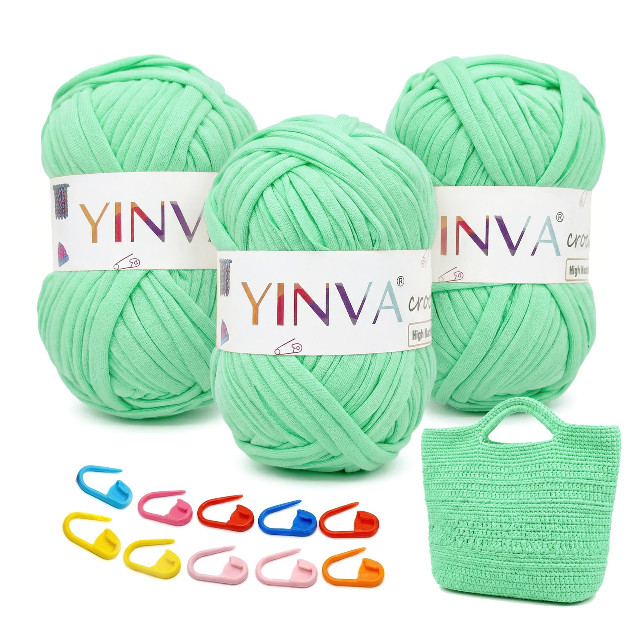 YINVA T Shirt Yarn 3 Pack 100g per Skein, Tshirt Yarn for Crocheting in Multiple Colours, Perfect Relaxing, Rewarding Thick Yarn for Beginners, Soft, Stretchy, Elastic Knitting Yarn for Bags, Baskets