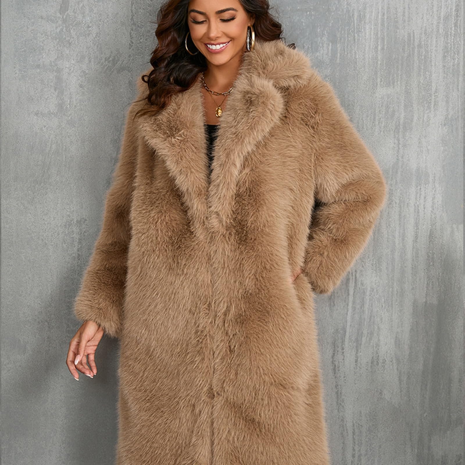 Cappotto Lungo Donna in Pelliccia Sintetica Giacca Calda con Colletto Revers Pelliccia Finta Morbida Maniche Lunghe Elegante Antivento Invernale