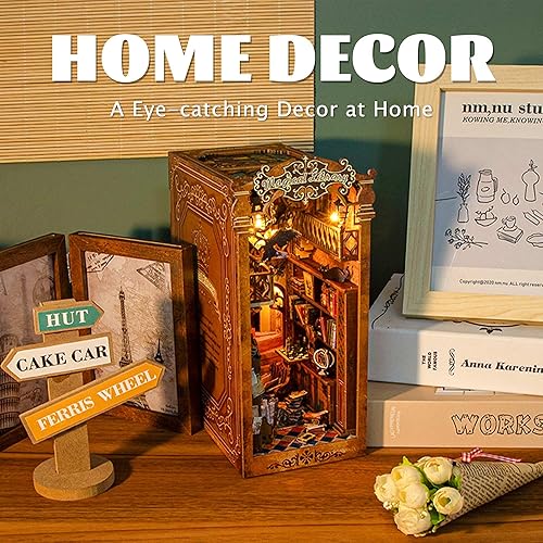 Miniatura 24 de Flever Kit miniatura de rincón de libro para casa de muñecas, decoración de estantería de libros de casa de muñecas para bricolaje, rompecabezas