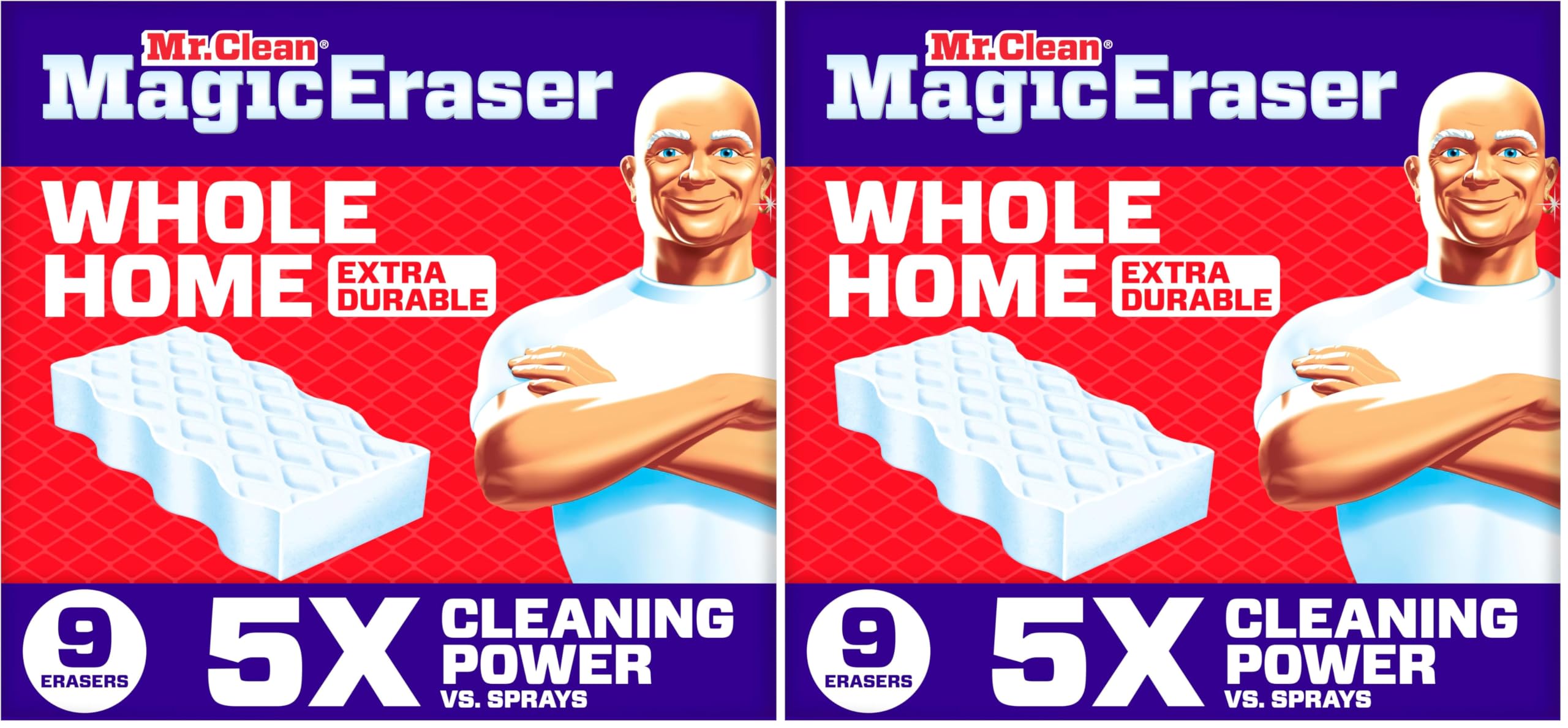 Mr. Clean Magic Eraser Sponge, All Purpose Cleaner, Cleaning_Scrubber, Wall, Sneaker,Kitchen,Bathroom,Shower Cleaner,Cleaning Supplies,Melamine Sponge,Cleaning Pads,Extra Durable, 9 Count (Pack of 2)
