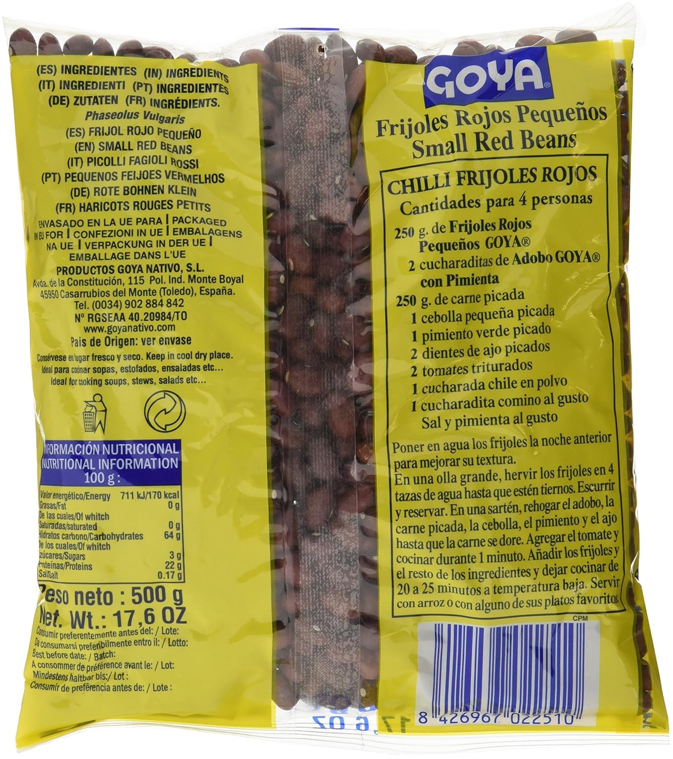 Goya Frijol Rojo Pequeño 18x500 gr, Fuente de Proteína Vegetal, Ideal para Sopas y Guisos