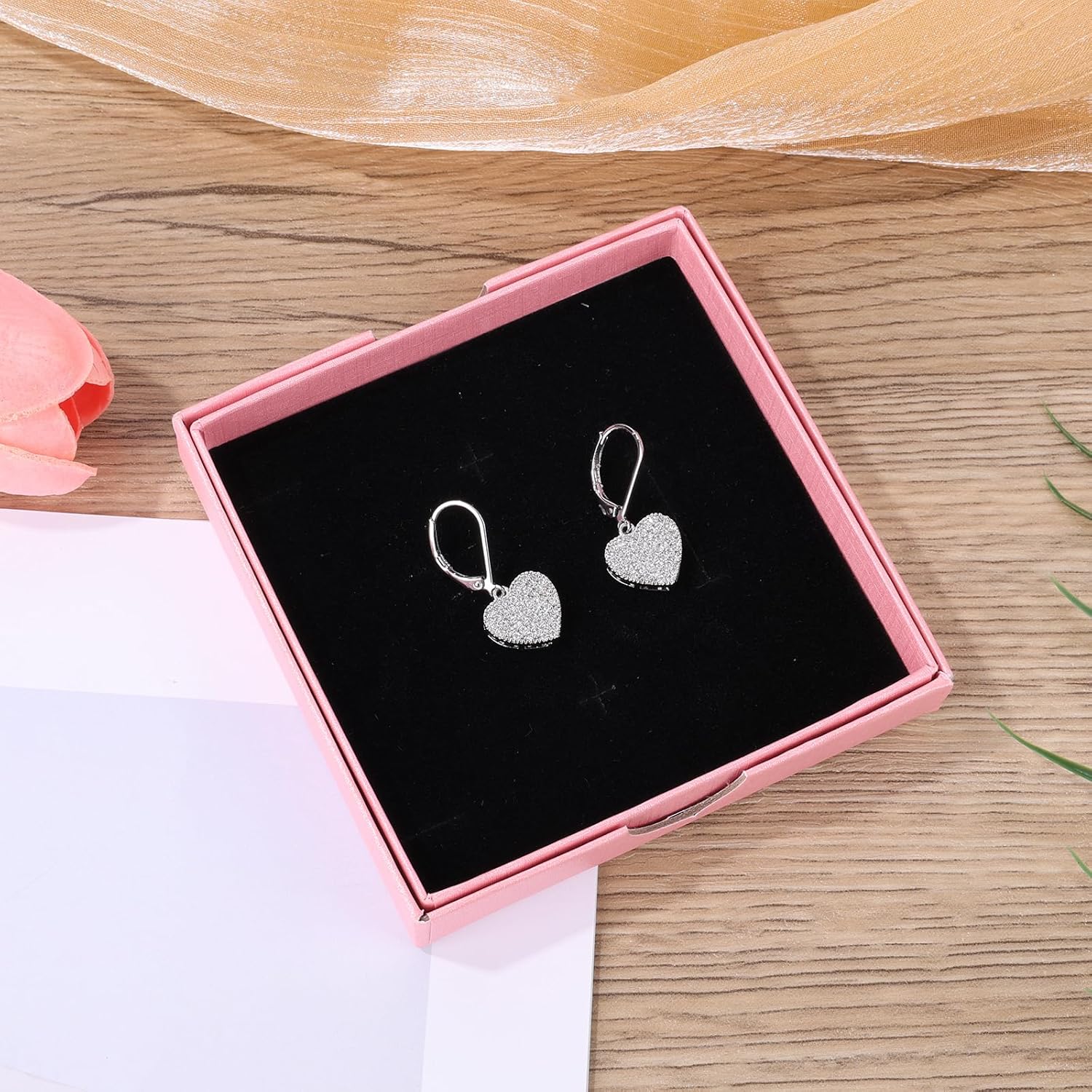 Heart Drop Earrings, Silver Heart Shaped Cubic Zirconia Earrings Stylish Earring Jewelry Gift Fit Women Leverback Earring for Women - Image 4