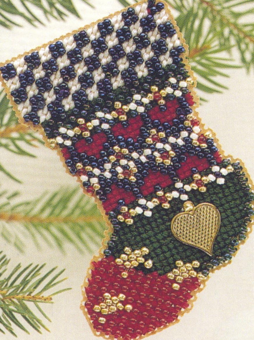 Patchwork Stars Stocking Beaded Counted Cross Stitch Ornament Kit Mill Hill 1997 Charmed Stockings MHCS1