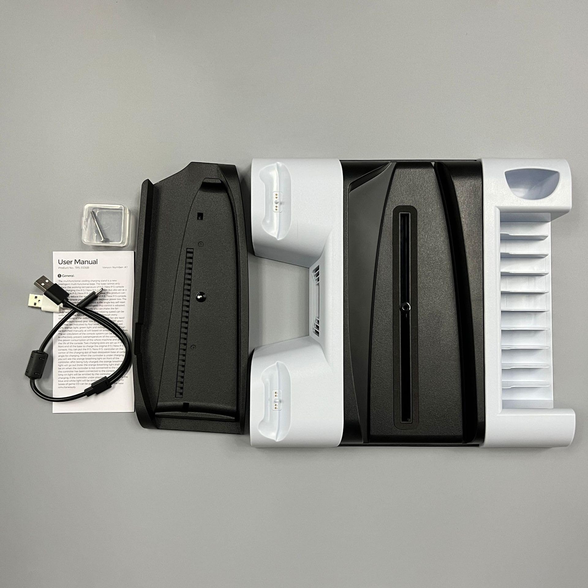 BeisDirect Supporto di raffreddamento verticale per PS5/PS5 Slim, stazione di ricarica PS5 con indicatori LED, ventola di raffreddamento con 10 slot di gioco per console PS5/PS5 Slim