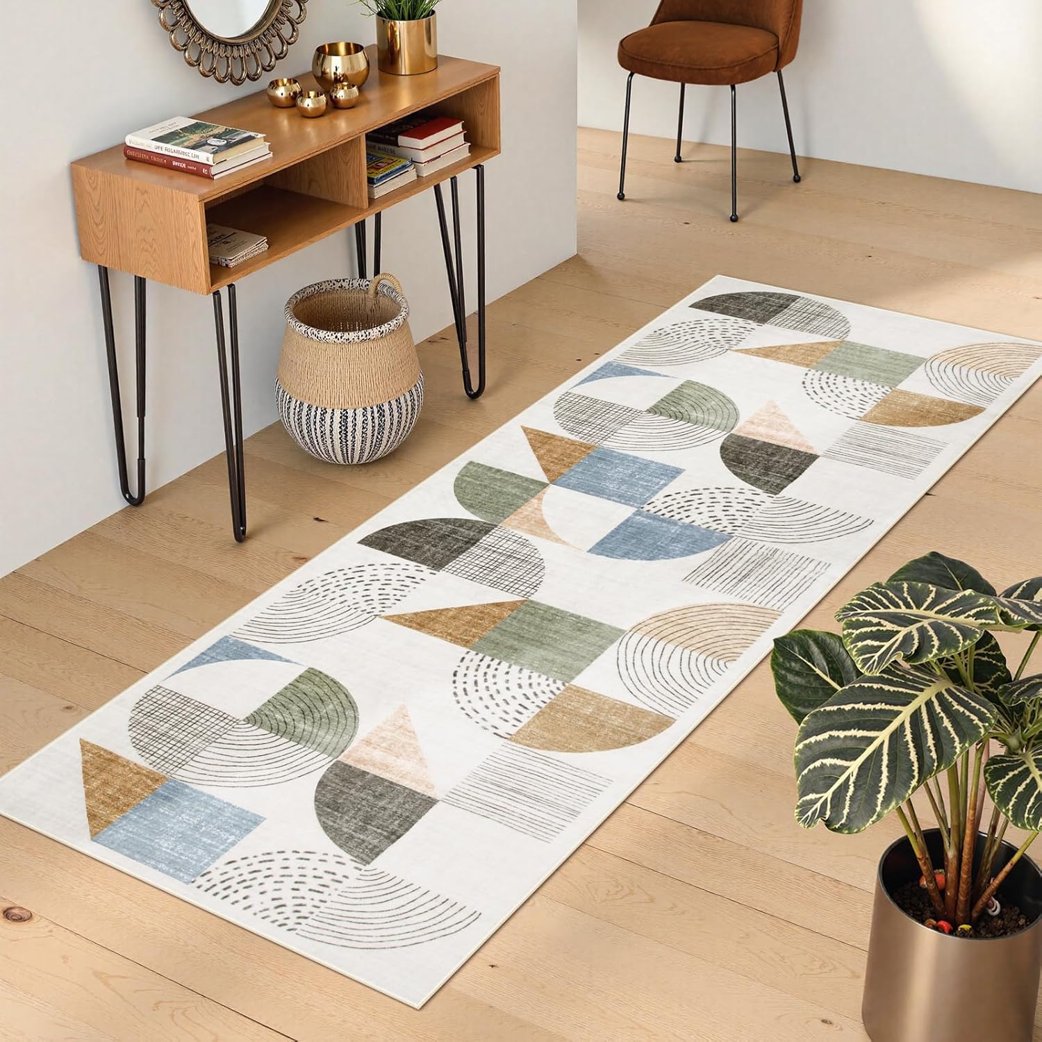 Beeiva Boho Washable Runner Rug 2x6, Hallway Rugs Indoor Non Slip with Rubber Backing, Ultra-Thin Geometric Carpet for Bathroom Laundry Room Kitchen (Multi Color,2X6)