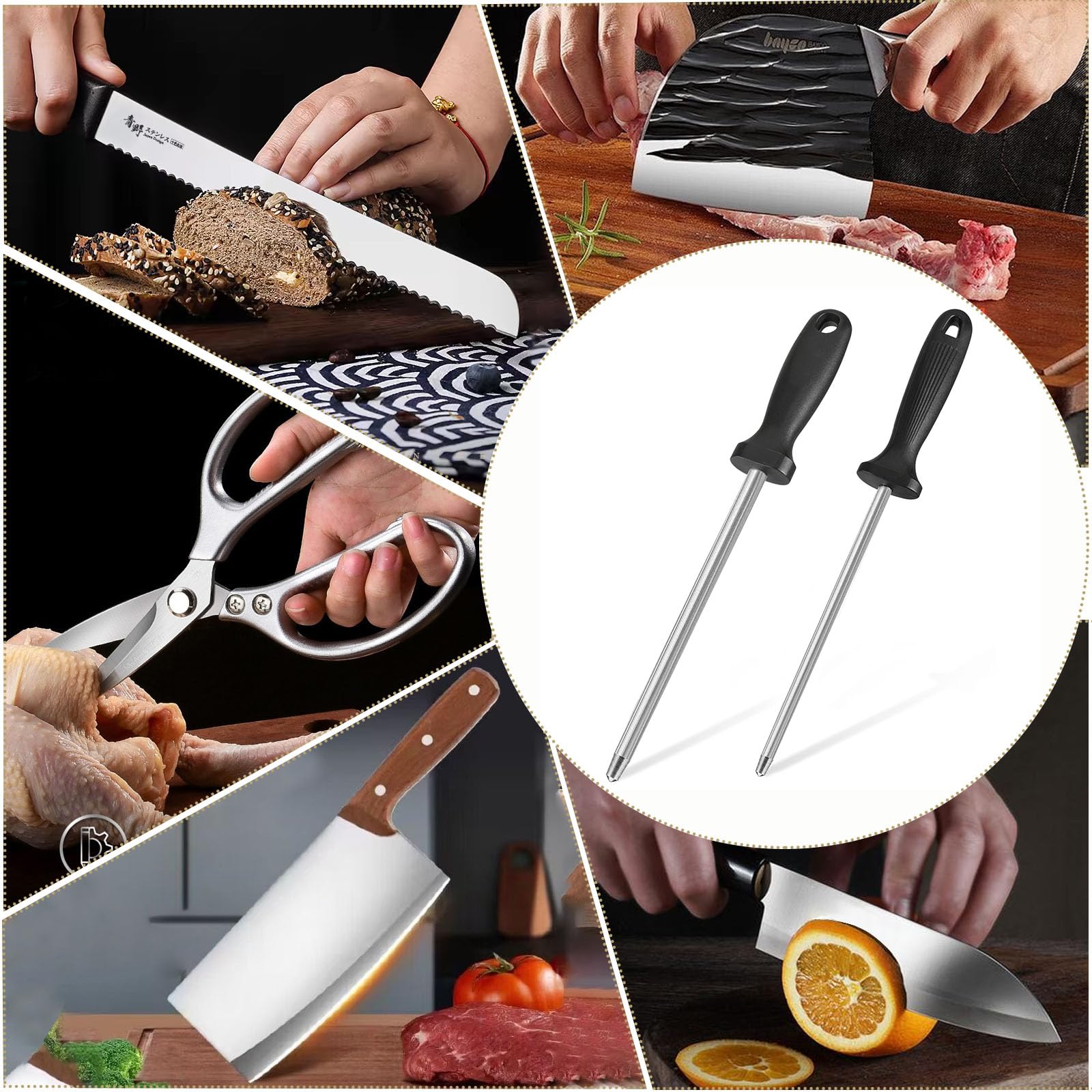2 Pezzi Affilacoltelli Manuale Acciaino Affilacoltelli in Acciaio da Cucina per la manutenzione quotidiana dei coltelli da cucina