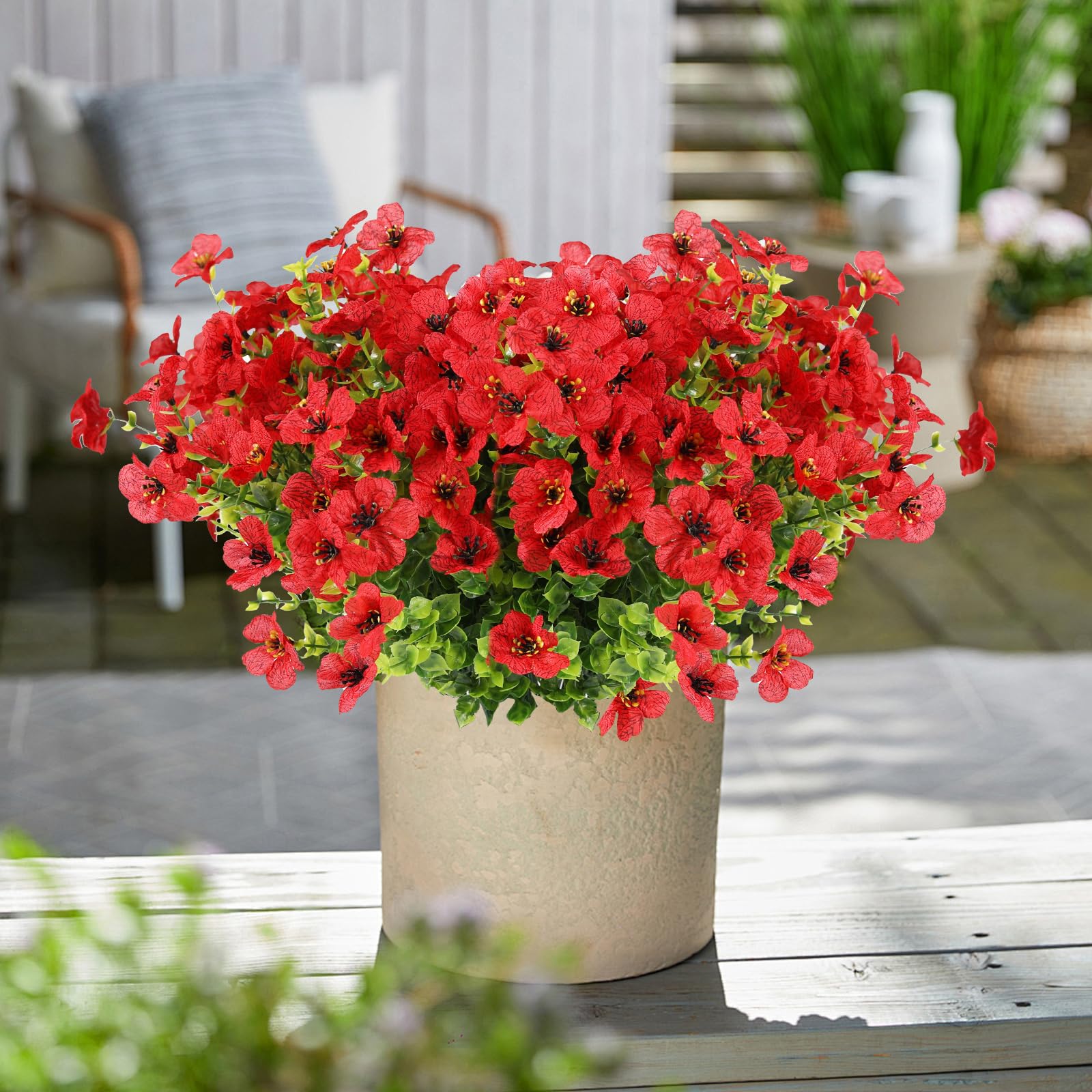 Beksodi Artificial Flowers for Outdoors, 12 Bundles Artificial Plants & Flowers Outdoor, UV Resistant Faux Flowers Silk Fake Flower for Outside Porch