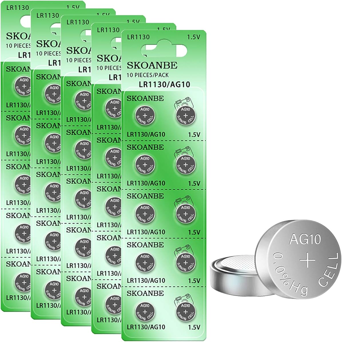 SKOANBE 50Pack LR54 AG10 LR1130 L1131F 389A Button Cell Batteries Replacement