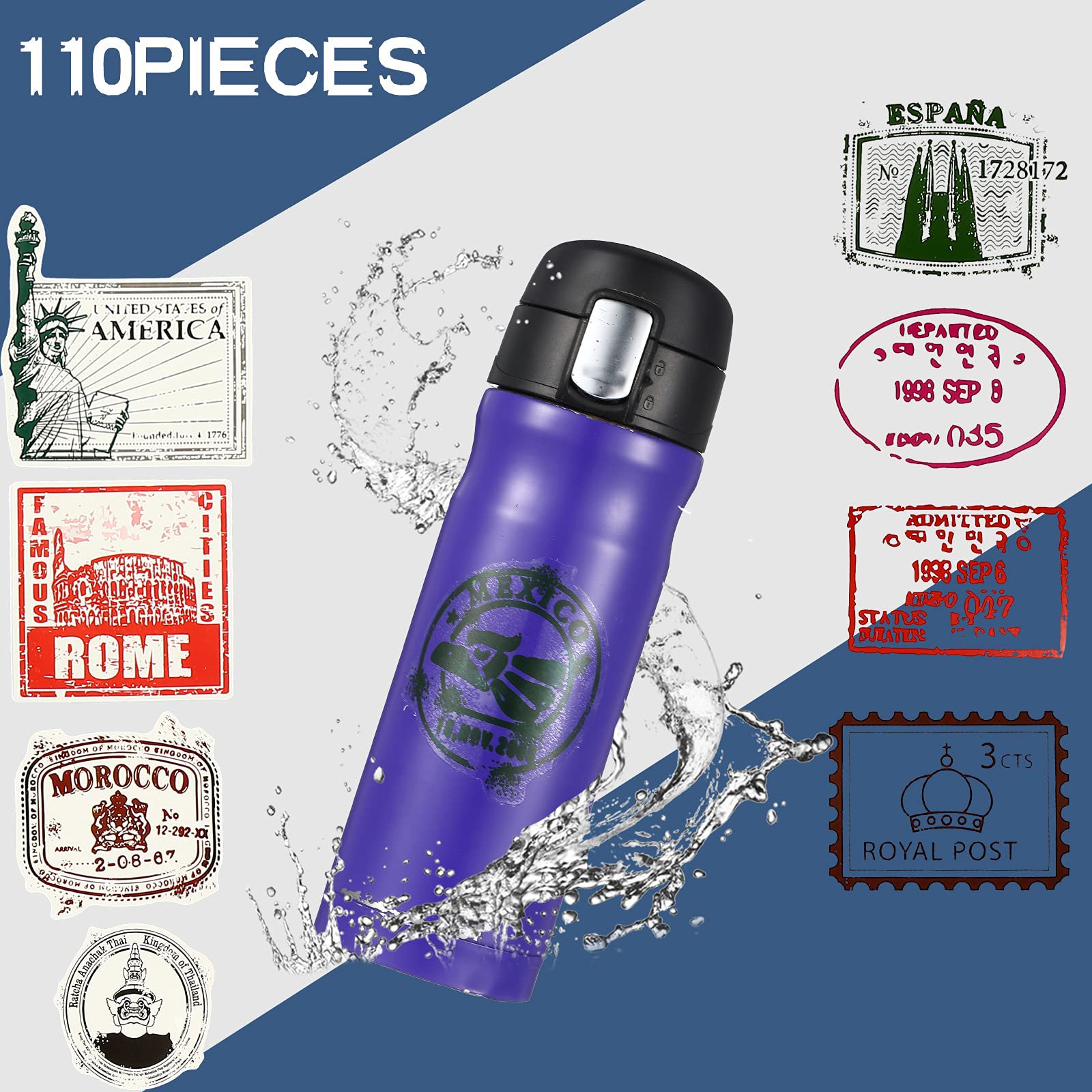 Outus 110 Stück Retro Stempel Postmarken Aufkleber wasserdicht Vinyl für Gepäck Reisekoffer