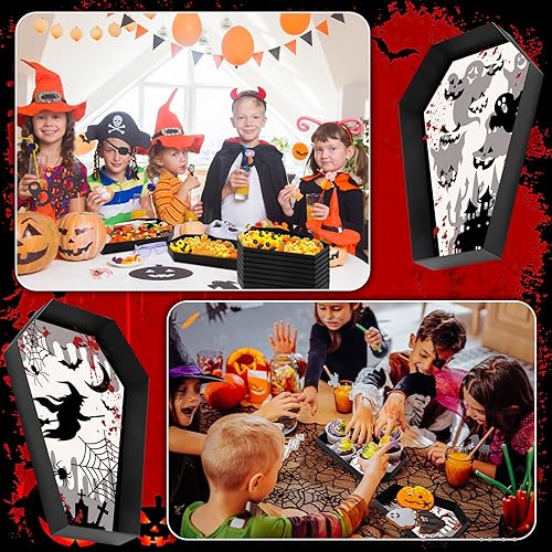 Miniatura 2 de Bandeja de ataúd de papel de Halloween de 12.2 x 8.46 pulgadas, 16 piezas, estilo horrible