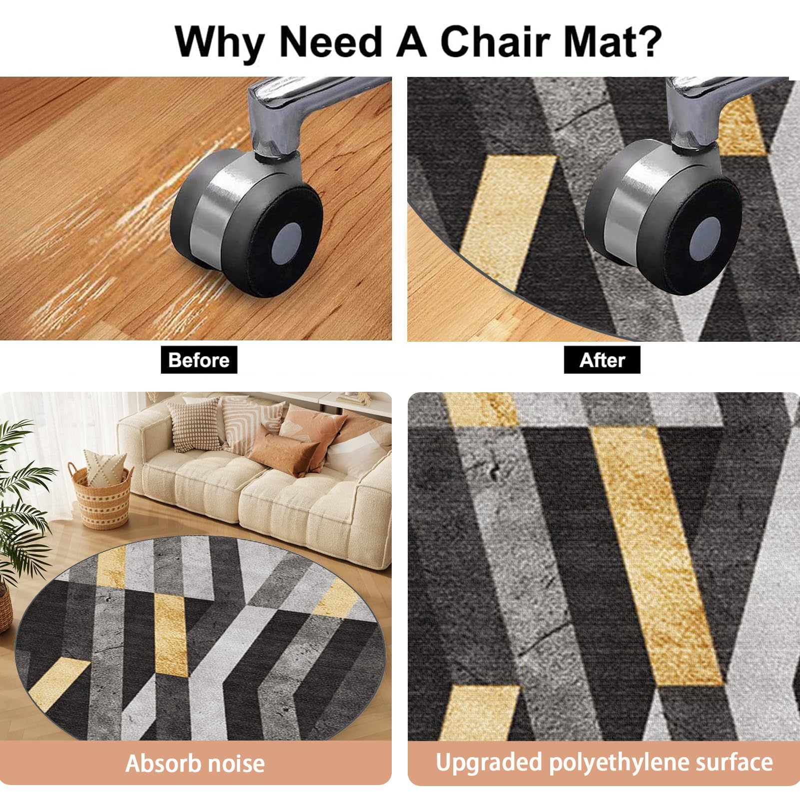 Alfombrilla resistente para silla de oficina para suelos de pelo bajo, antideslizante, gruesa, para silla de escritorio, tapete para silla de juegos, tapete protector redondo para parquet, azulejos