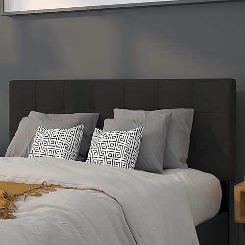 Flash Furniture Bedford - Cabecero de cama doble tapizado con ribete de uñas en tela beige