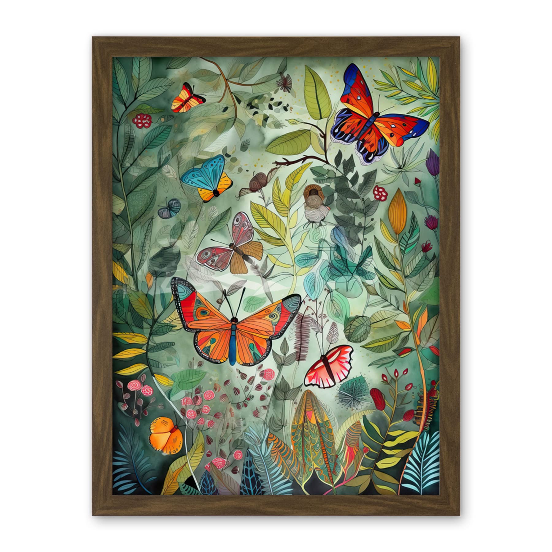 Artery8 Butterflies in a Spring Field Modern Folk Art Artwork Framed Wall Art Print 18X24 Inch