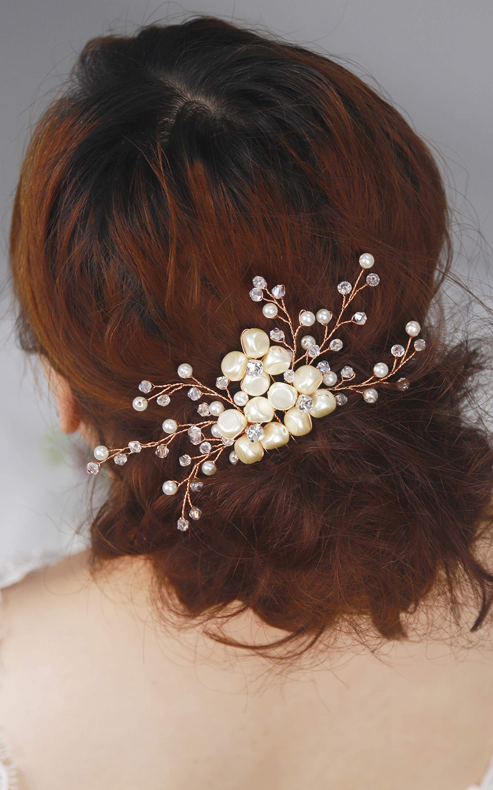 Kercisbeauty Pearl Hair Comb for Brides Wedding Bridal Headpiece Crystal Hair Accessories for Bridesmaid Flower Girls Women Head Piece (Gold)