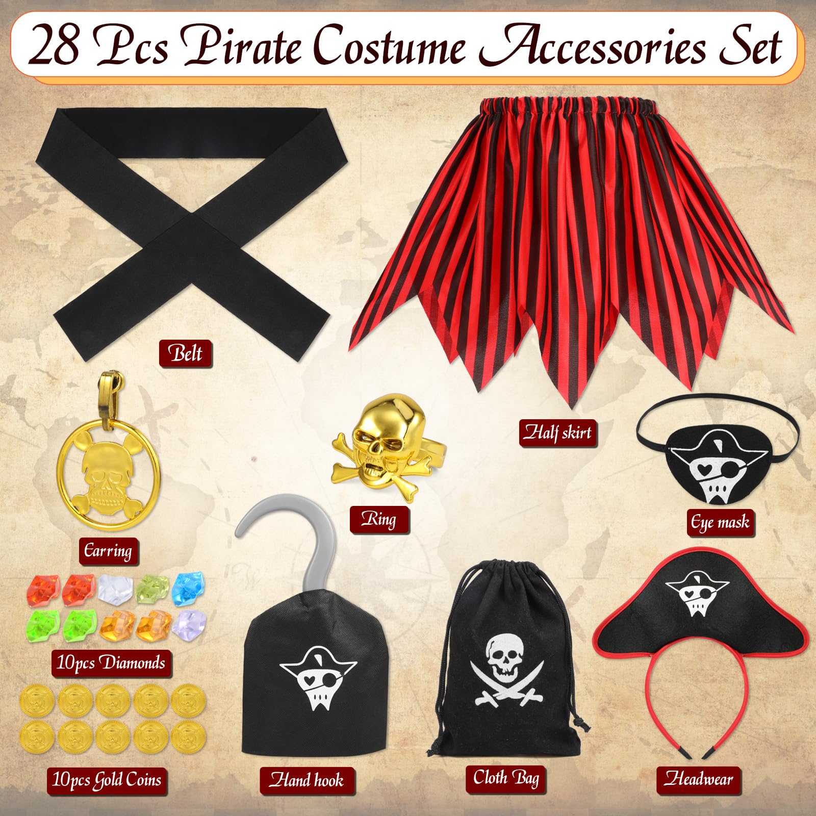 Hifot Girls Pirate Costume Kids,Pirate Fancy Dress Pirate Skirt with Pirate Costume Accessories Captain Pirate Role Play Buccaneer Princess Dress for Girls Halloween Cosplay - Image 2
