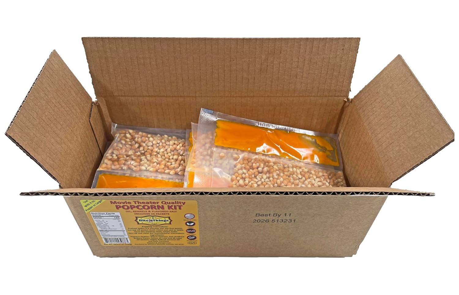 Home Theater All in One Popcorn Kit For 4 oz. Popper | Portion Packets with Kernels, Oil and Flavored Salt | By Bits N Things | Pack of 24