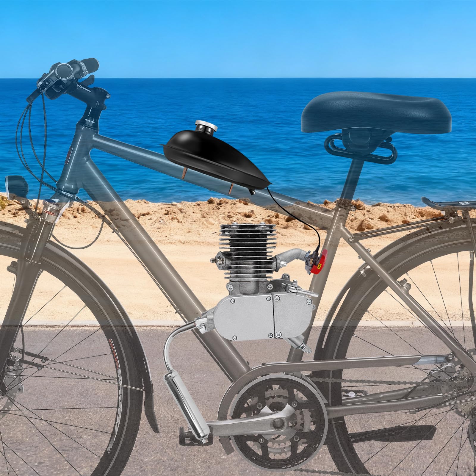 Kit de motor para bicicleta de 100cc, 36 dientes, 2 tiempos, motor de gasolina para bicicleta, encendido CDI, refrigeración por aire, kit de conversión para bicicleta motorizada para cuadro V de 26-28