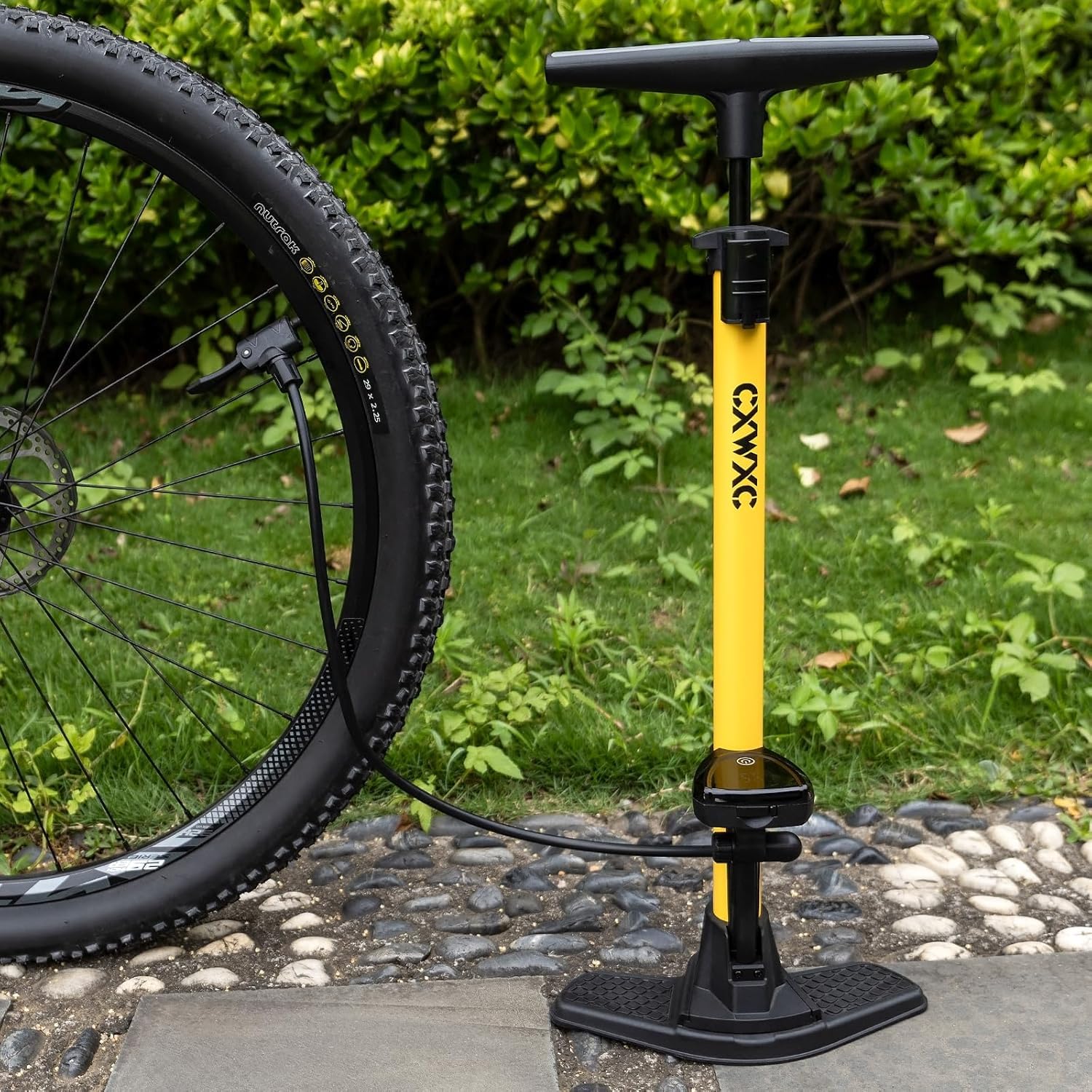 Pompe à vélo avec manomètre numérique 140 PSI pour valves Presta et Schrader - Pompe à air sur Pied Portable avec Grand écran LCD