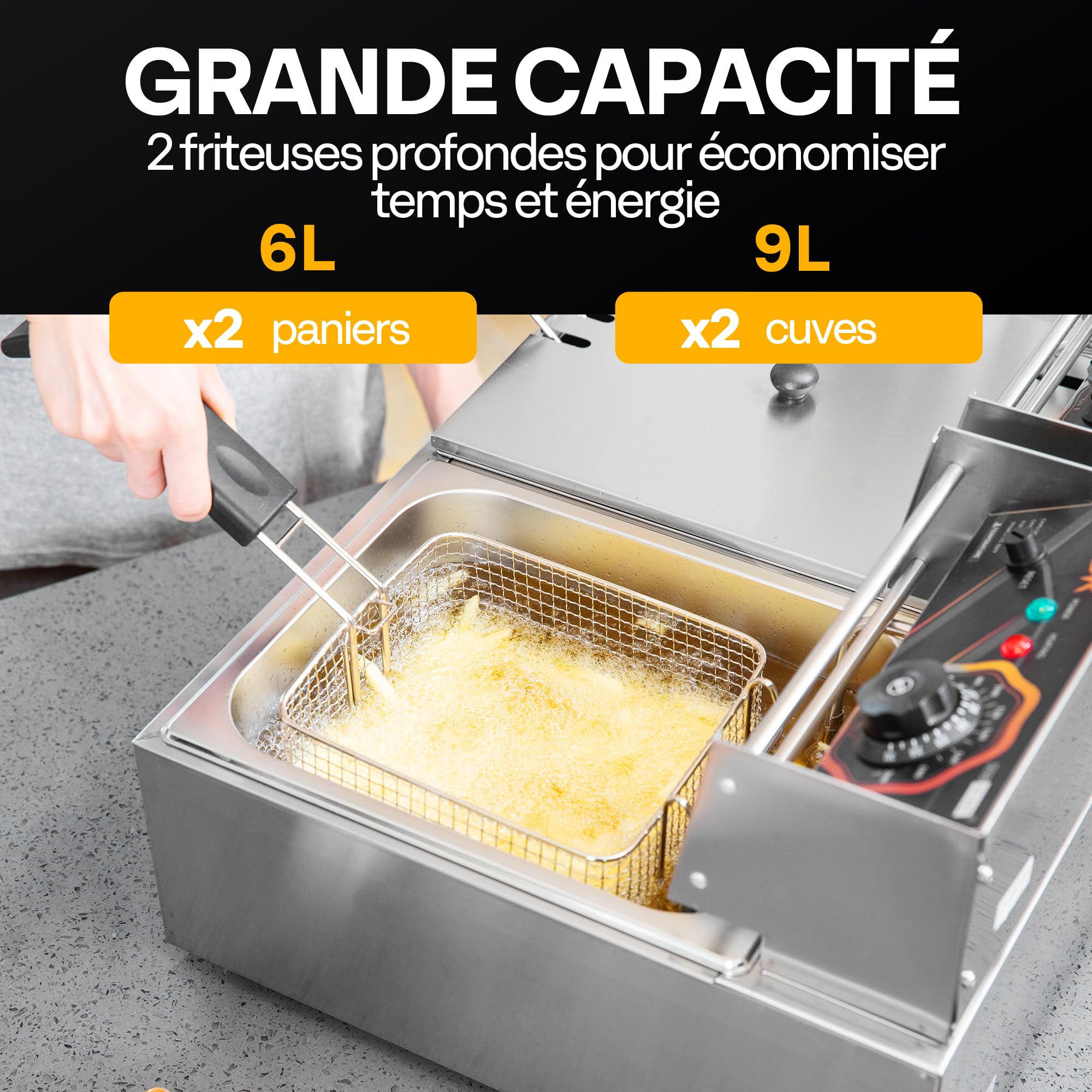 VIVOHOME Friteuse 20L avec Technologie Zone Froide professionnelle 5000W Double Compartiment Filtration Automatique de l'Huile Facile à Nettoyer
