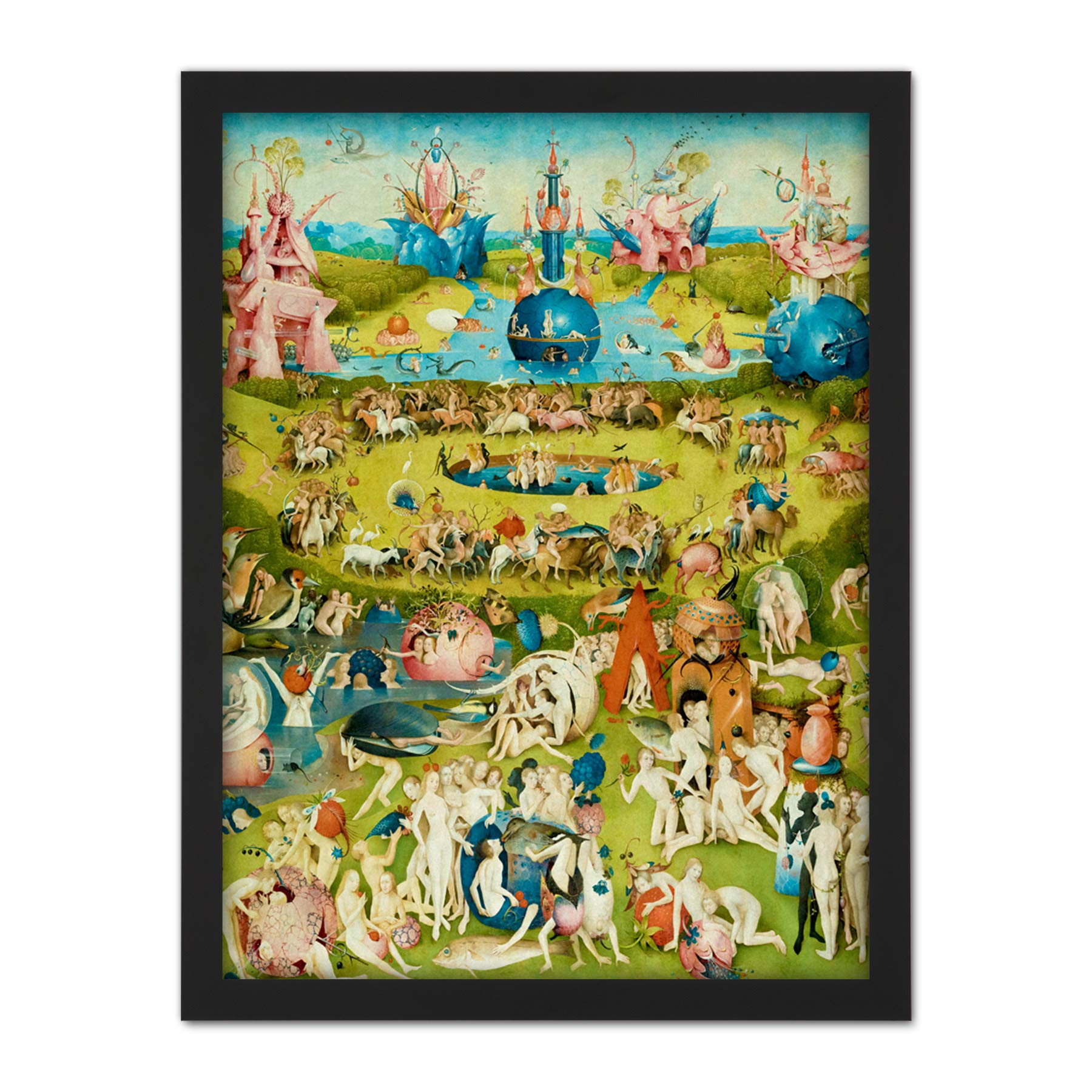 Artery8 Framed Black 18X24 Hieronymus Bosch Garden Earthly Delights Painting Artwork Framed Wall Art Print 18X24 Inch