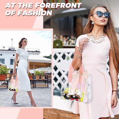 Miniatura 6 de BBTO 16 bolsas de regalo de plástico transparente con asa, bolsas de PVC reutilizables transparentes con cinta de cola de pez para fiestas de novia,