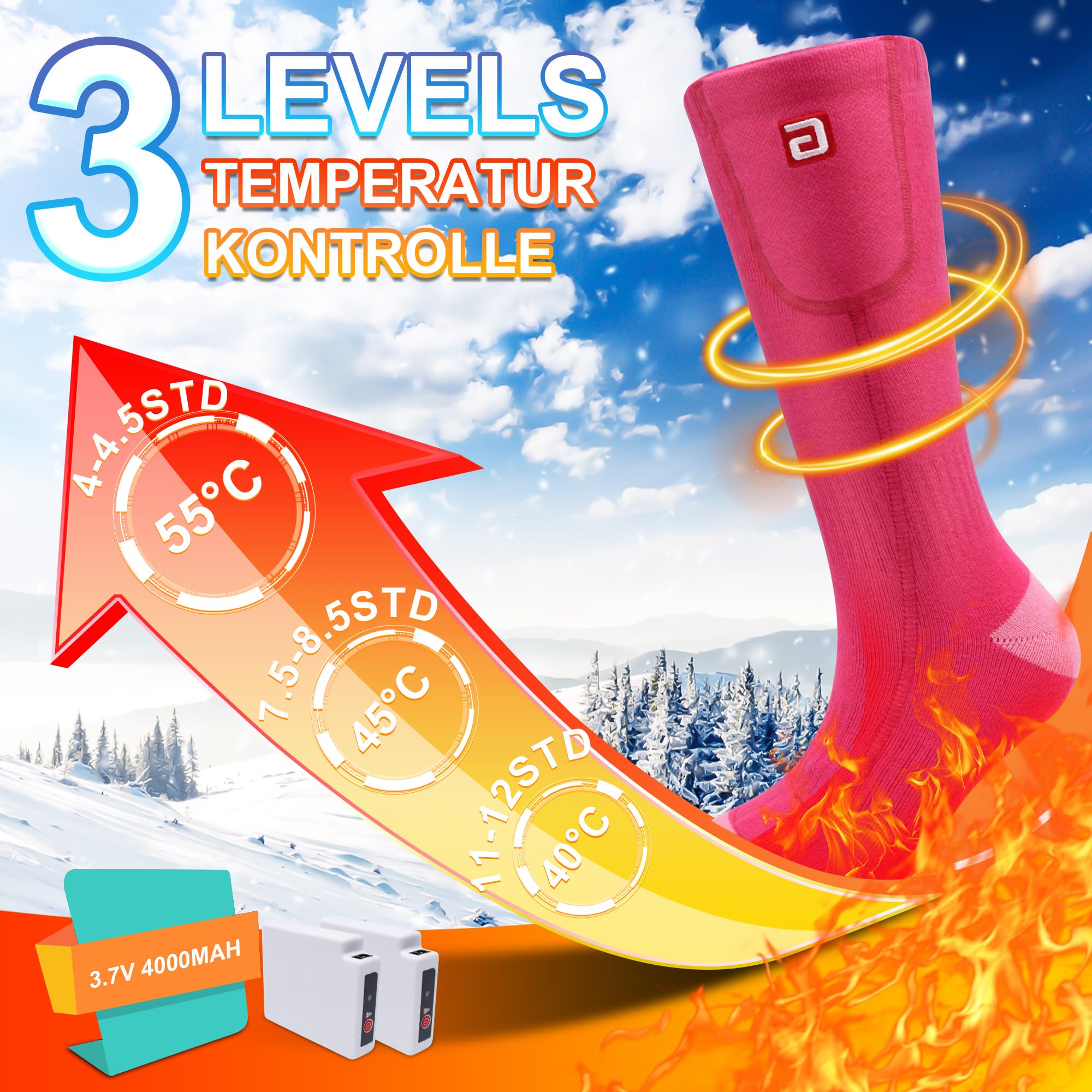 Svpro Calcetines calefactables, calcetines calefactables recargables hombres mujeres batería calefacción calcetines térmicos clima frío calcetines calentados para esquiar al aire libre invierno