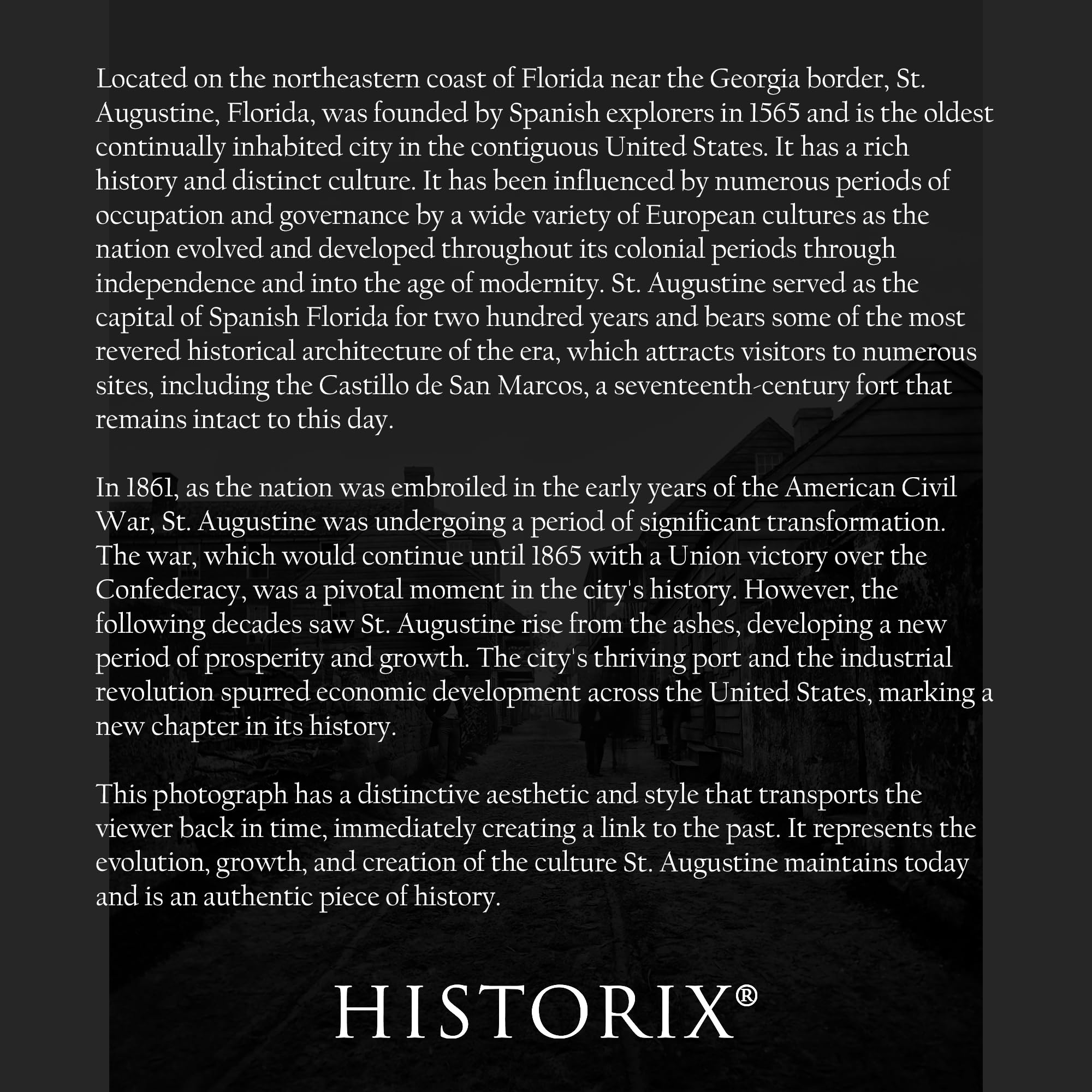 HISTORIX Vintage 1861 St Augustine Florida Photo Print - Old Photo of Saint Augustine Florida Street View During Civil War Wall Art Poster (8x10 Inch) - Image 2