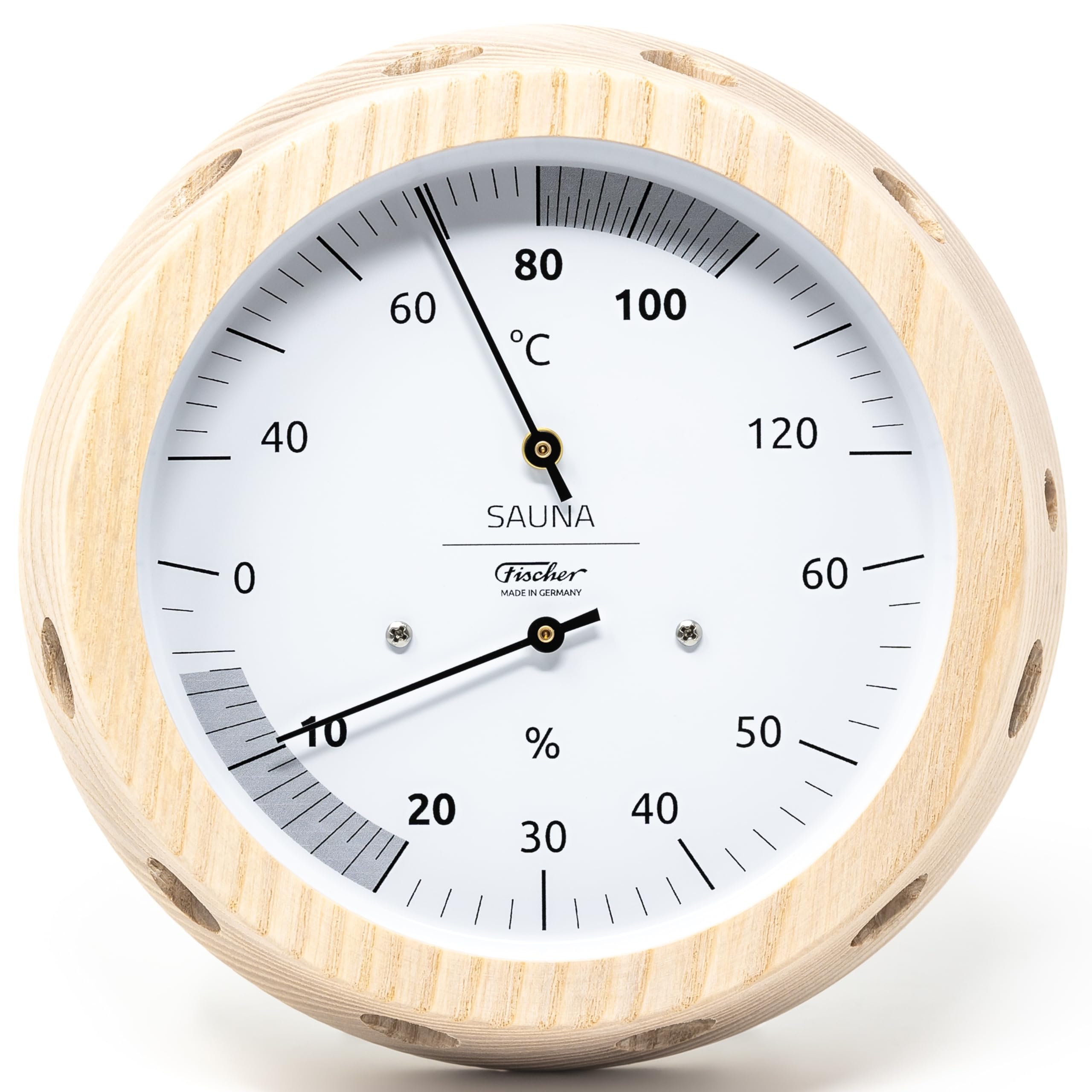 Fischer 5076.00 Sauna-Klimamesser - 155mm Haar-Hygrometer und Bimetall-Thermometer aus Esche Made in Germany