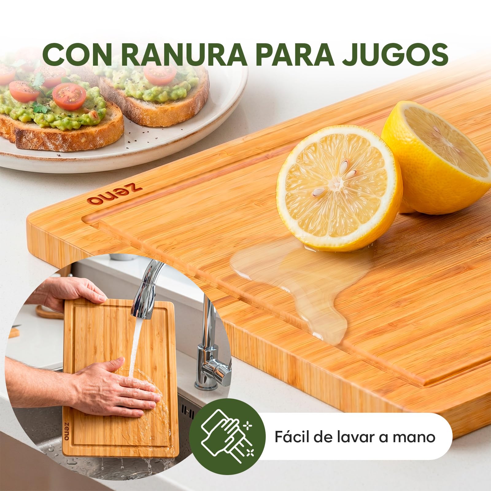 Tabla de Cortar de Bambú Extra Grande - 44.5 x 30 x 1.5 cm Tabla de Madera para Cocina, Bloque de Carnicero con Ranuras para Jugos