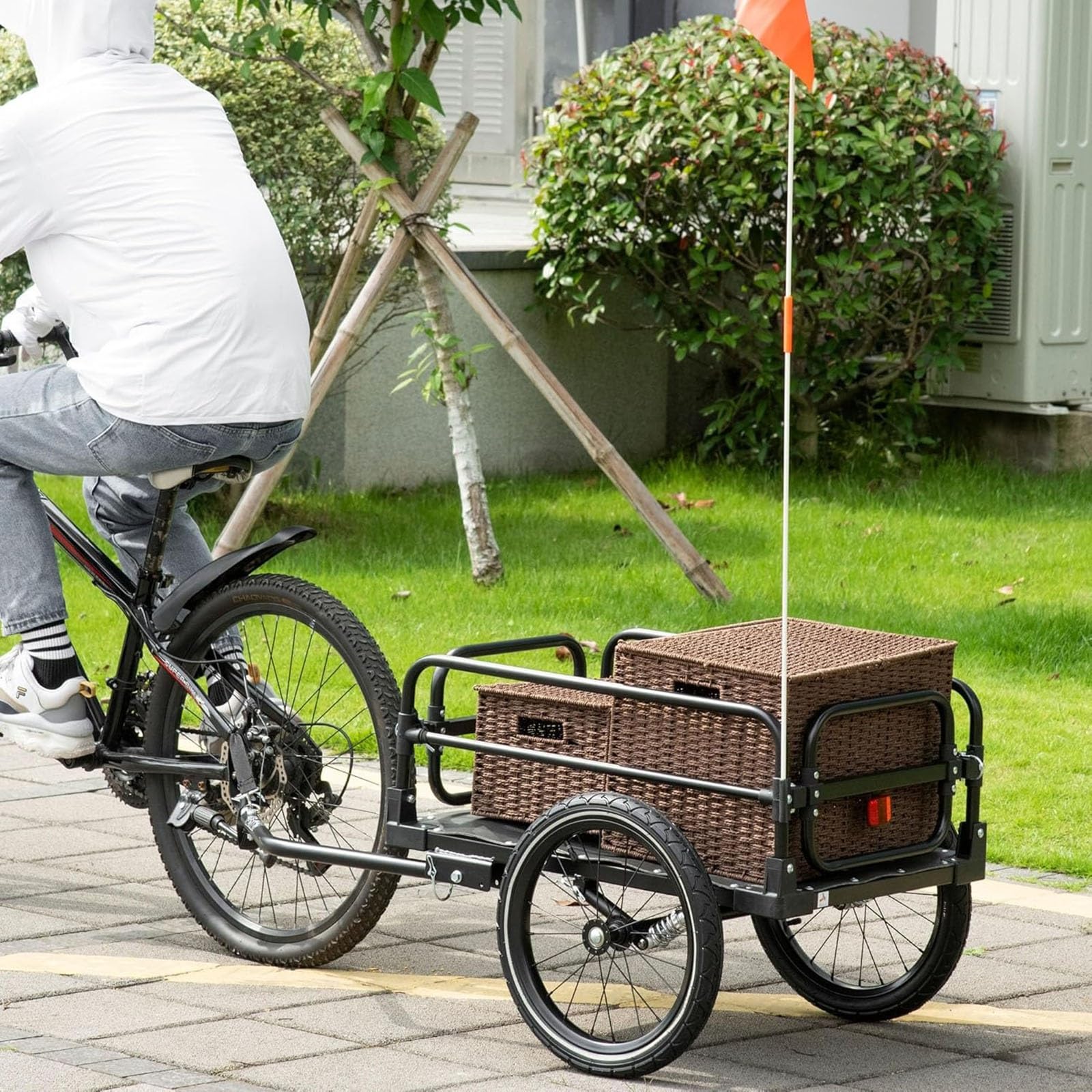 Remolque de bicicleta resistente con suspensión para transporte al aire libre, ideal para transportar mercancías, herramientas o comestibles