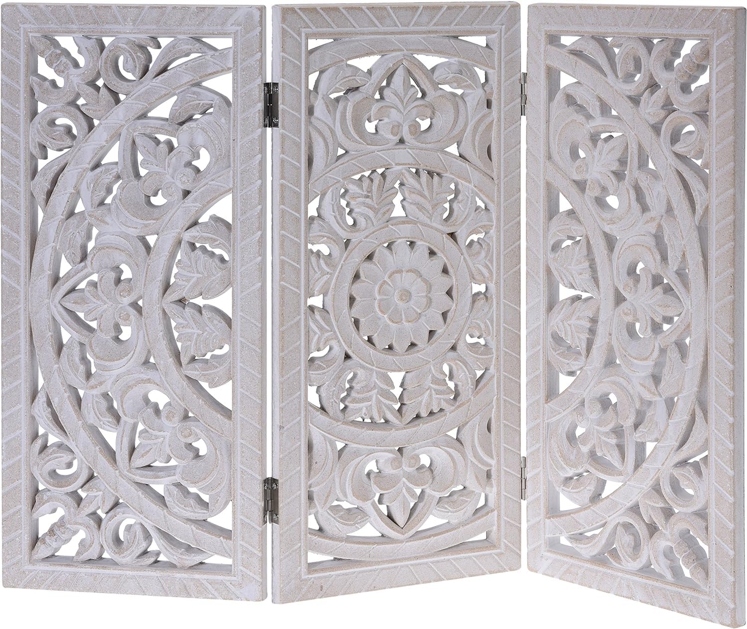 Meinposten Holzornament weiß 60x45 cm Fensterdeko Shabby Landhaus Mandala Holz Holzbild Ornament Paravant B-Ware