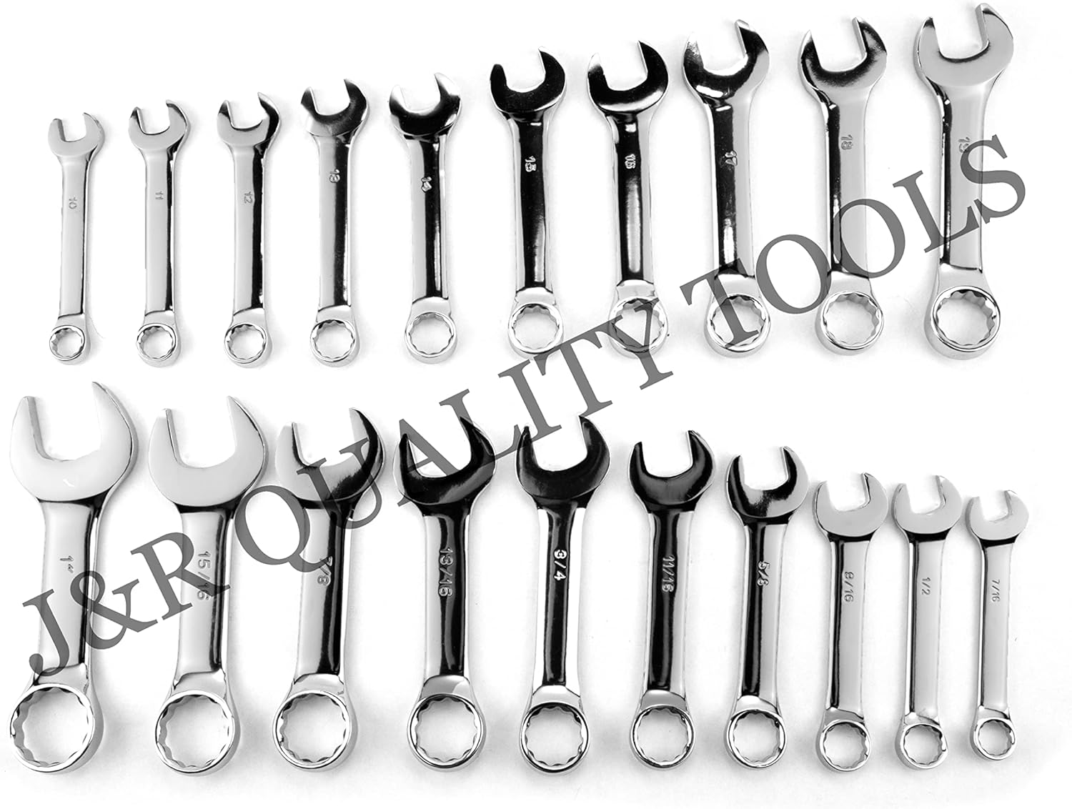 VCT 20 PC SAE STANDARD AND MM METRIC SIZE SIZED SHORT LENGTH END STUBBY WRENCH SET 7/16" to 1" and 10mm to 19mm
