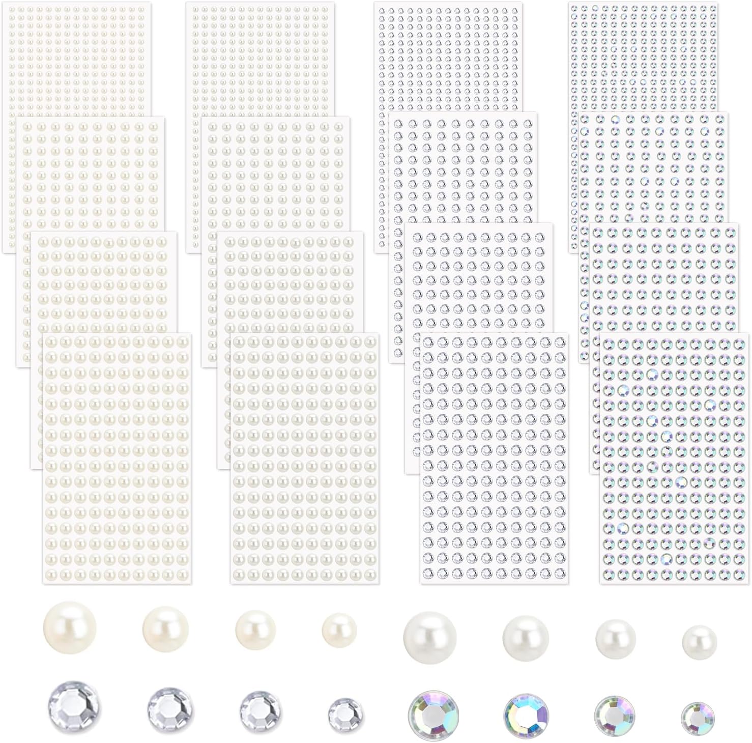 3380 PCS Hair Gems Self Adhesive Hair Pearls Rhinestones