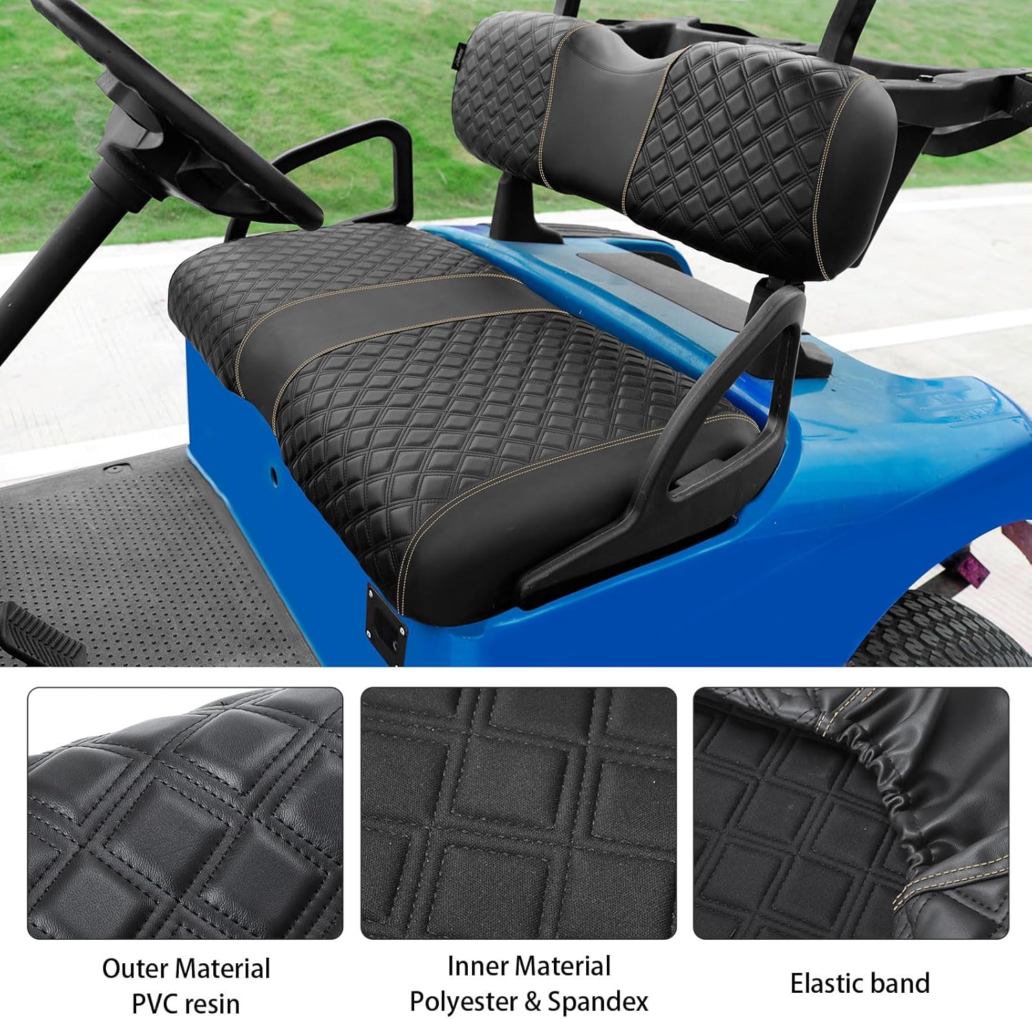 Roykaw Golf Cart Seat Covers Kit Fit for EZGO RXV OEM Ordinary Seat Cushion, Marine Grade Vinyl Material/More Sturdy and Comfortable, Breathable & Easy to Clean, Well Made Quality
