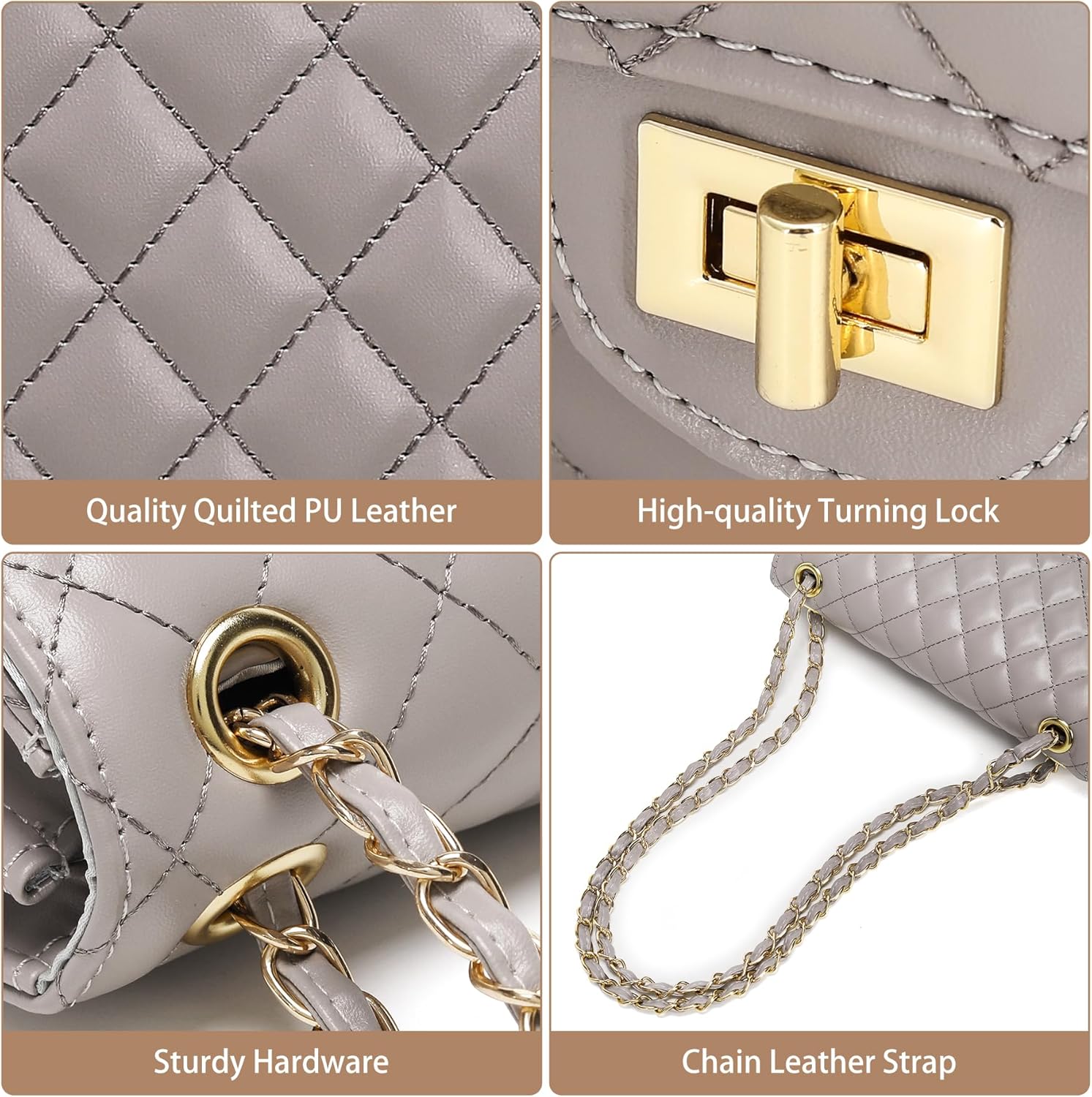 Quilted Crossbody Purse for Women Trendy Ladies Shoulder Bag with Chain Strap PU Leather Cross Body Bags Satchel HandBag - Image 6