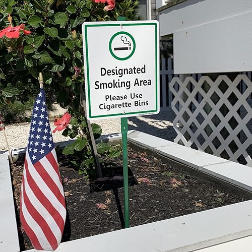 Miniatura 3 de SmartSign Letrero de metal con texto en inglés "Designated Smoking Area - Place Extinguished Cigarrettes In Container Provided", aluminio laminado