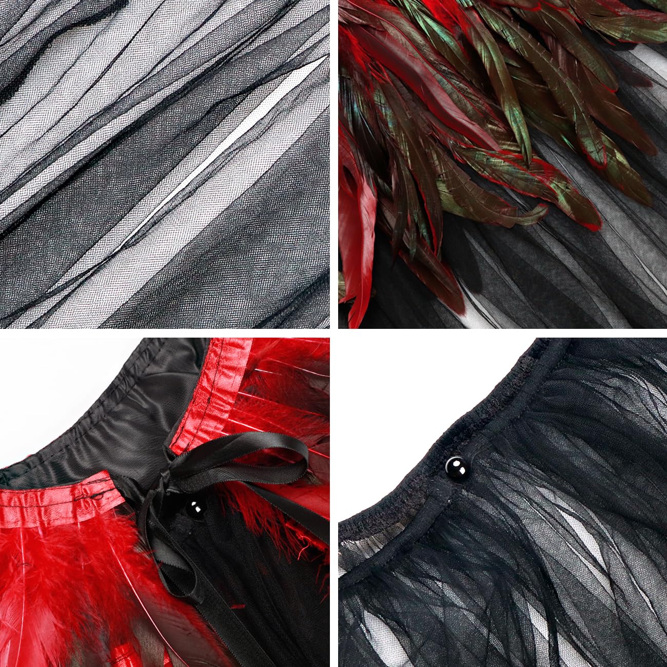 keland Cape Tulle Noir avec Châle à Col de Plumes Déguisement Maléfique Halloween (Rouge)